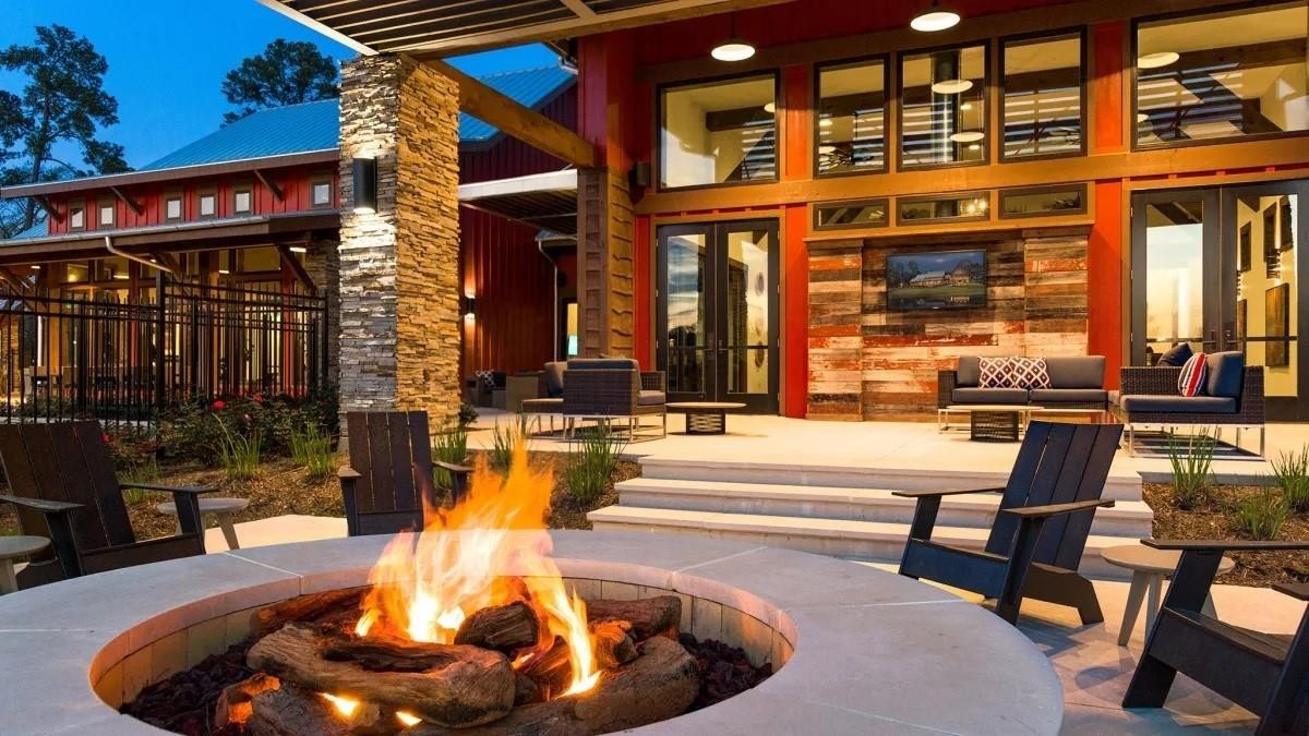 Enjoy cozy evenings by the inviting firepit outside the stylish clubhouse, perfect for gathering with friends and family.