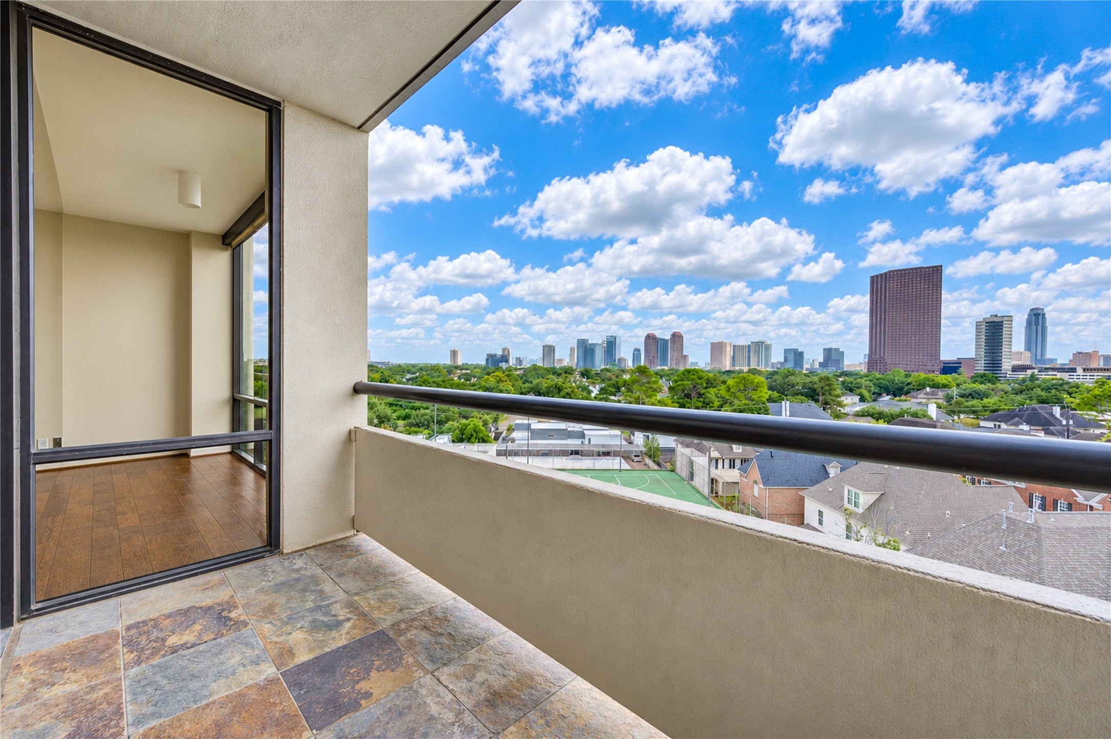 The balcony by the living room/dining room space