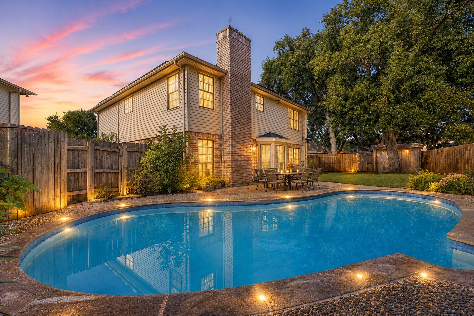 With sparkling blue water and a peaceful, private setting, this incredible pool transforms the backyard into the ultimate outdoor retreat.