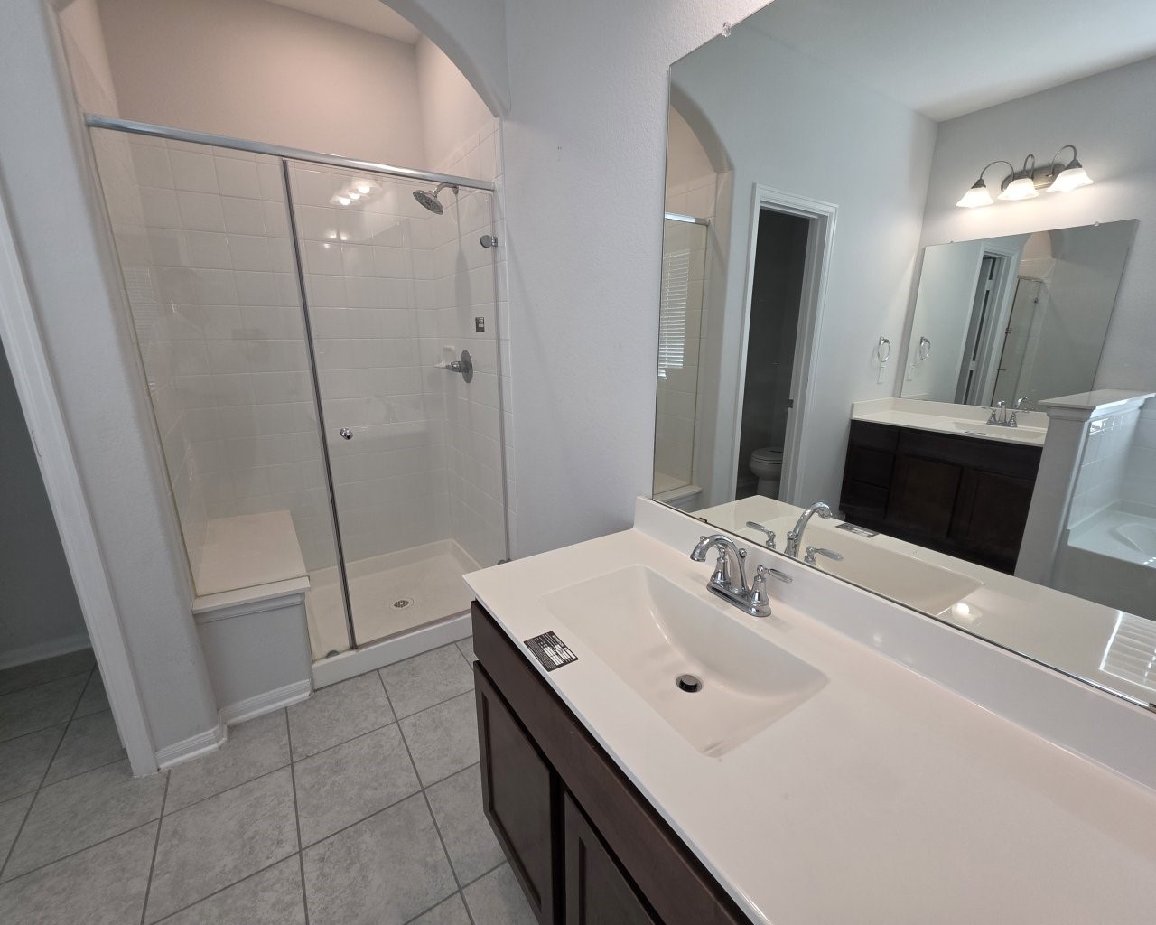 Glass shower and another vanity