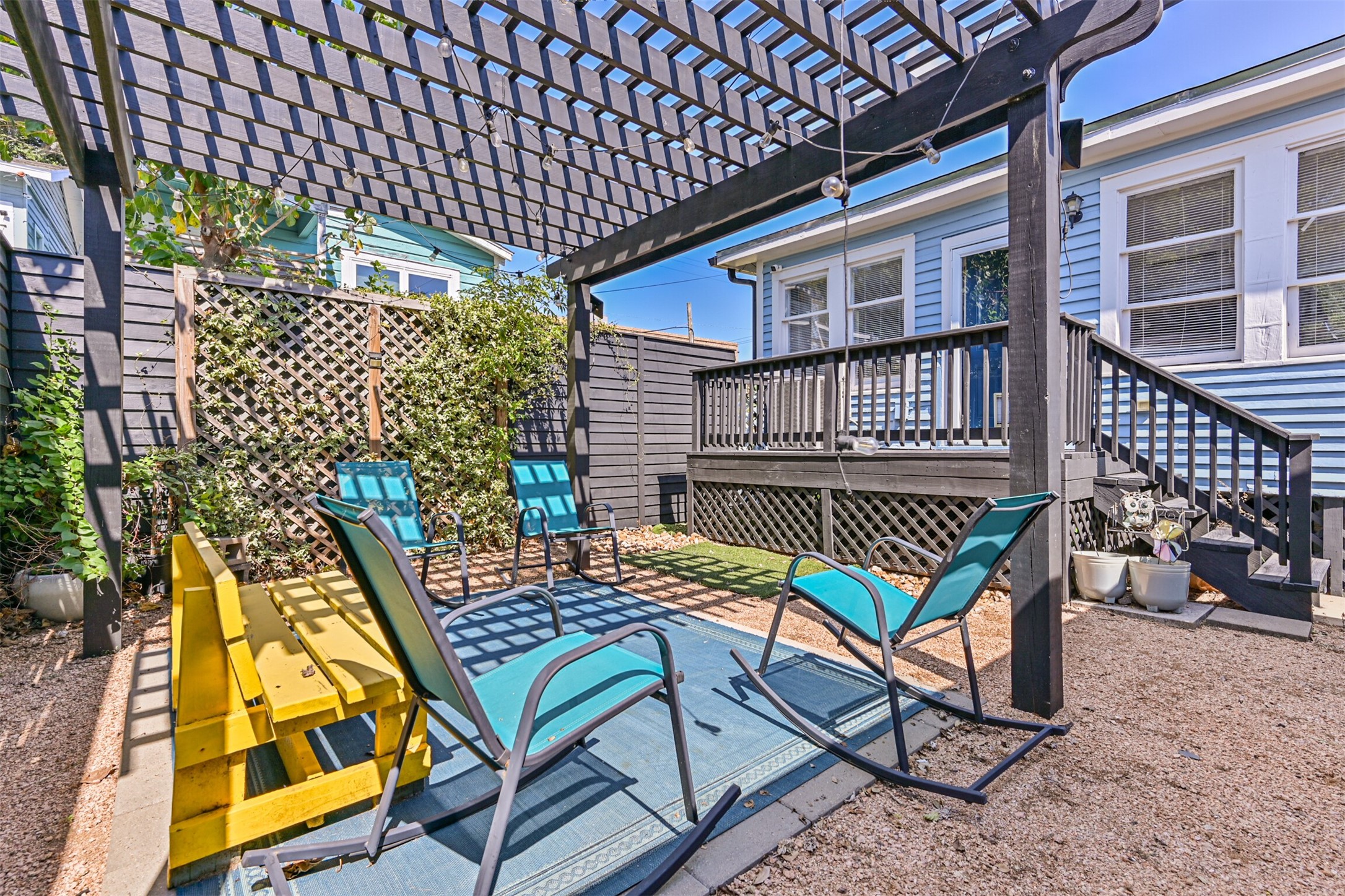 Pretty Pergola in the Backyard - Note the Low Maintenance Yard! Great Place for BBQs and Dining Al Fresco!