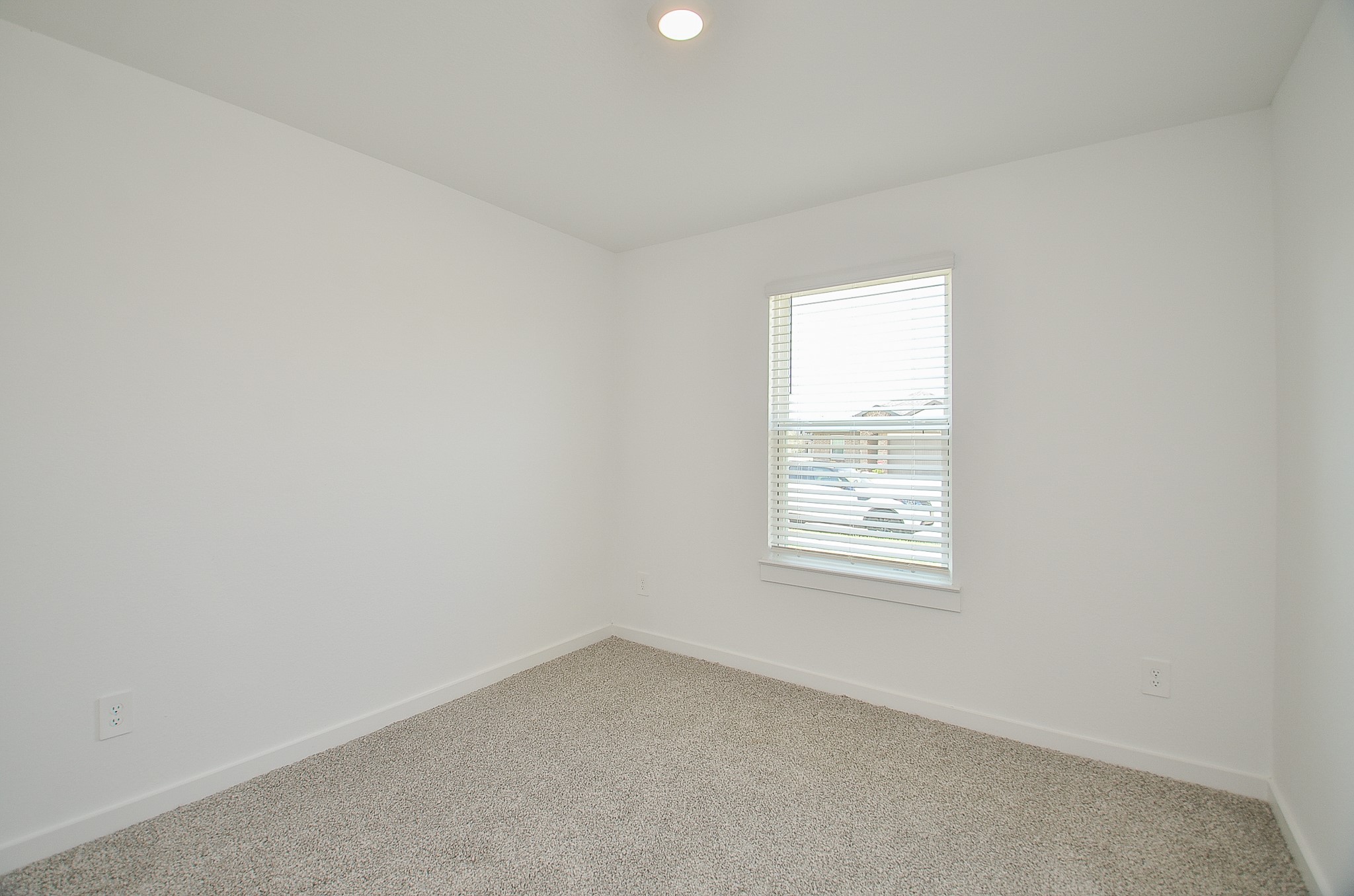 Bright and cozy room with soft carpeting, neutral walls, and ample natural light from a large window.