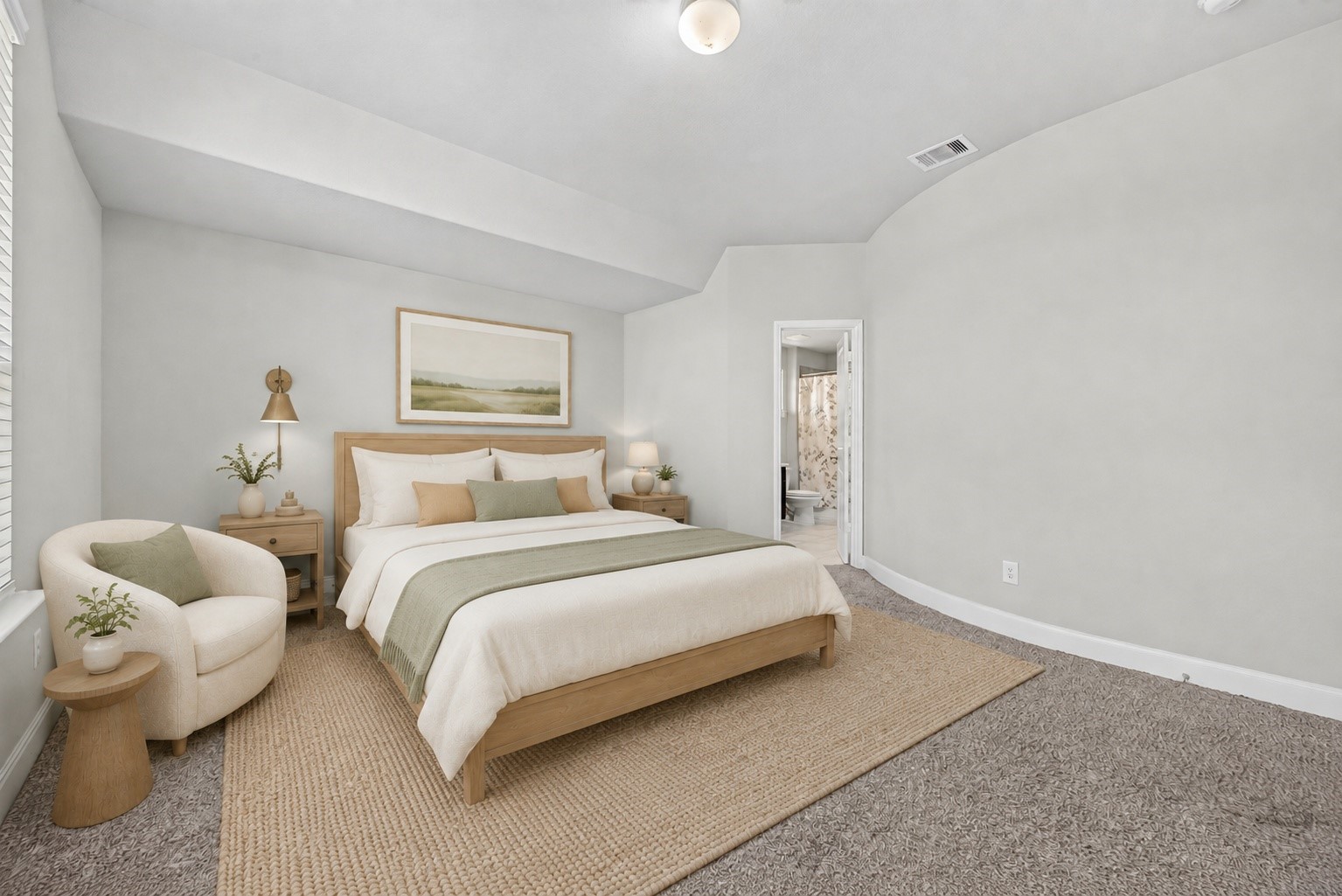 Secondary "primary" upstairs with ensuite bathroom. (virtually staged for inspiration)