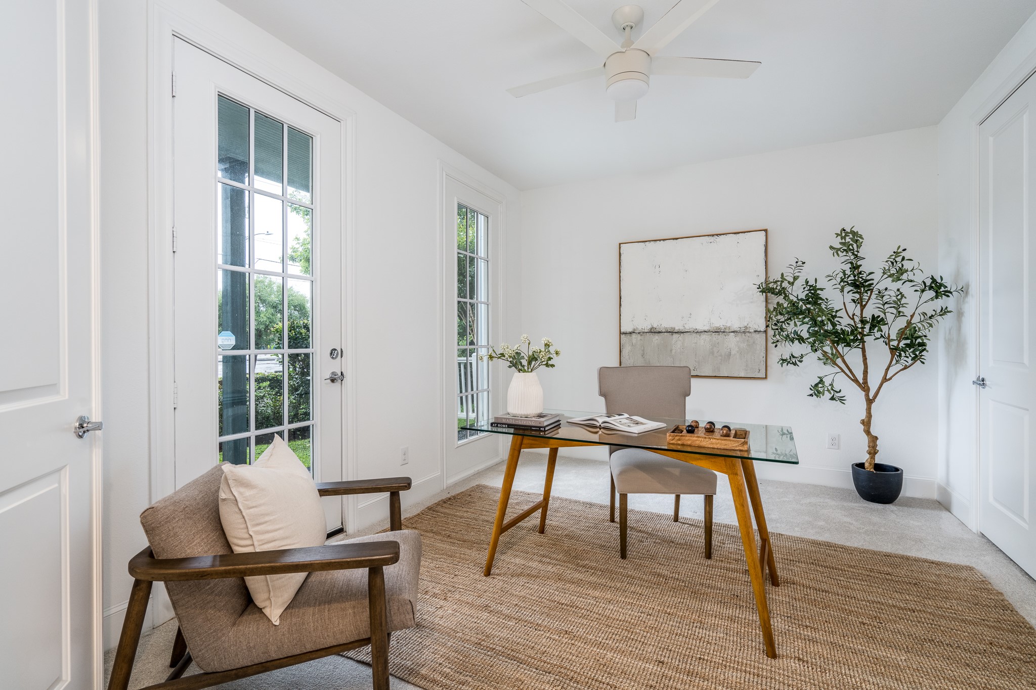 Bottom floor bedroom is perfect for an office or guest room.