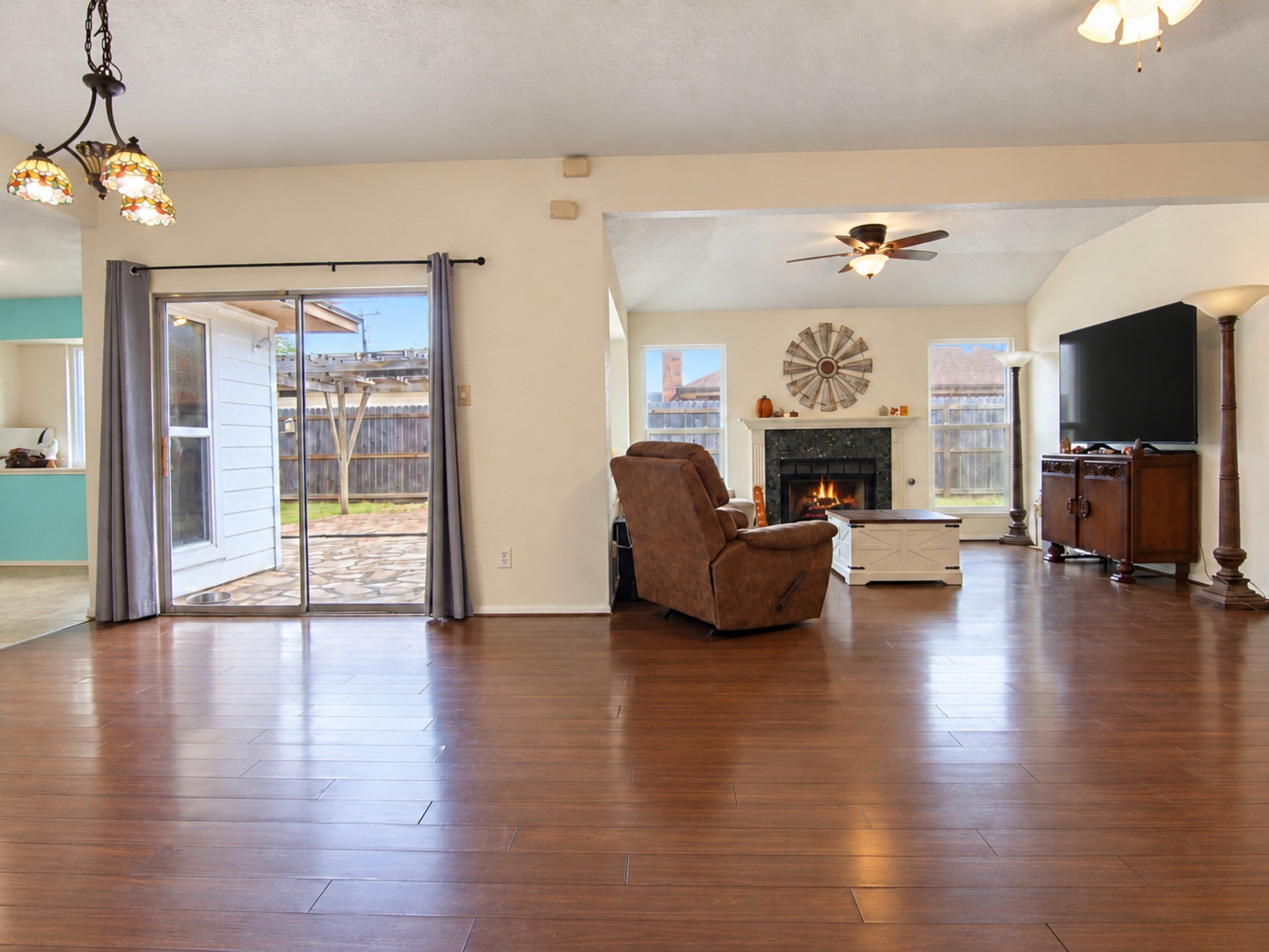 Living opens to dining room.