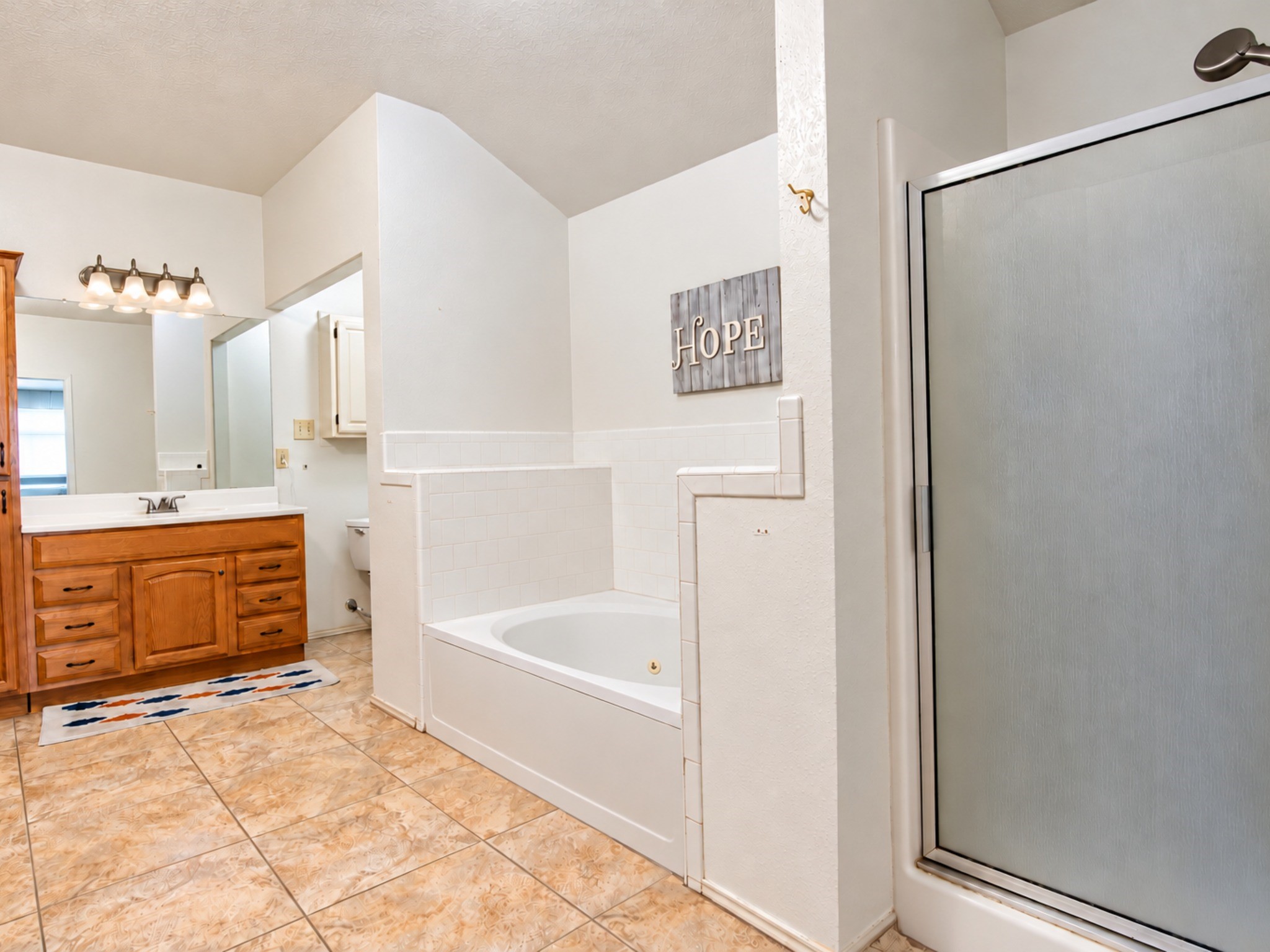 Walk in shower.