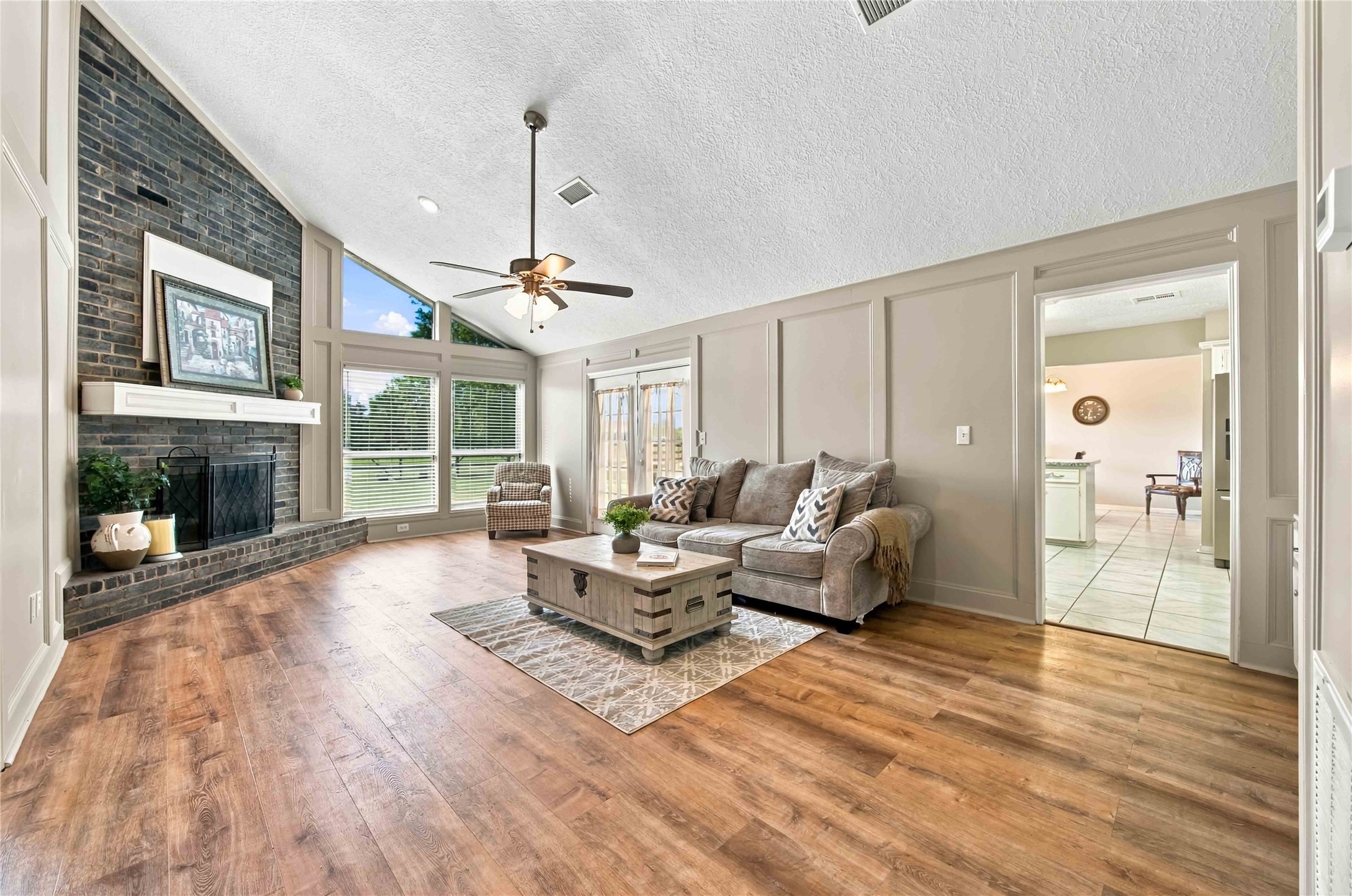 Family room with vaulted ceiling.