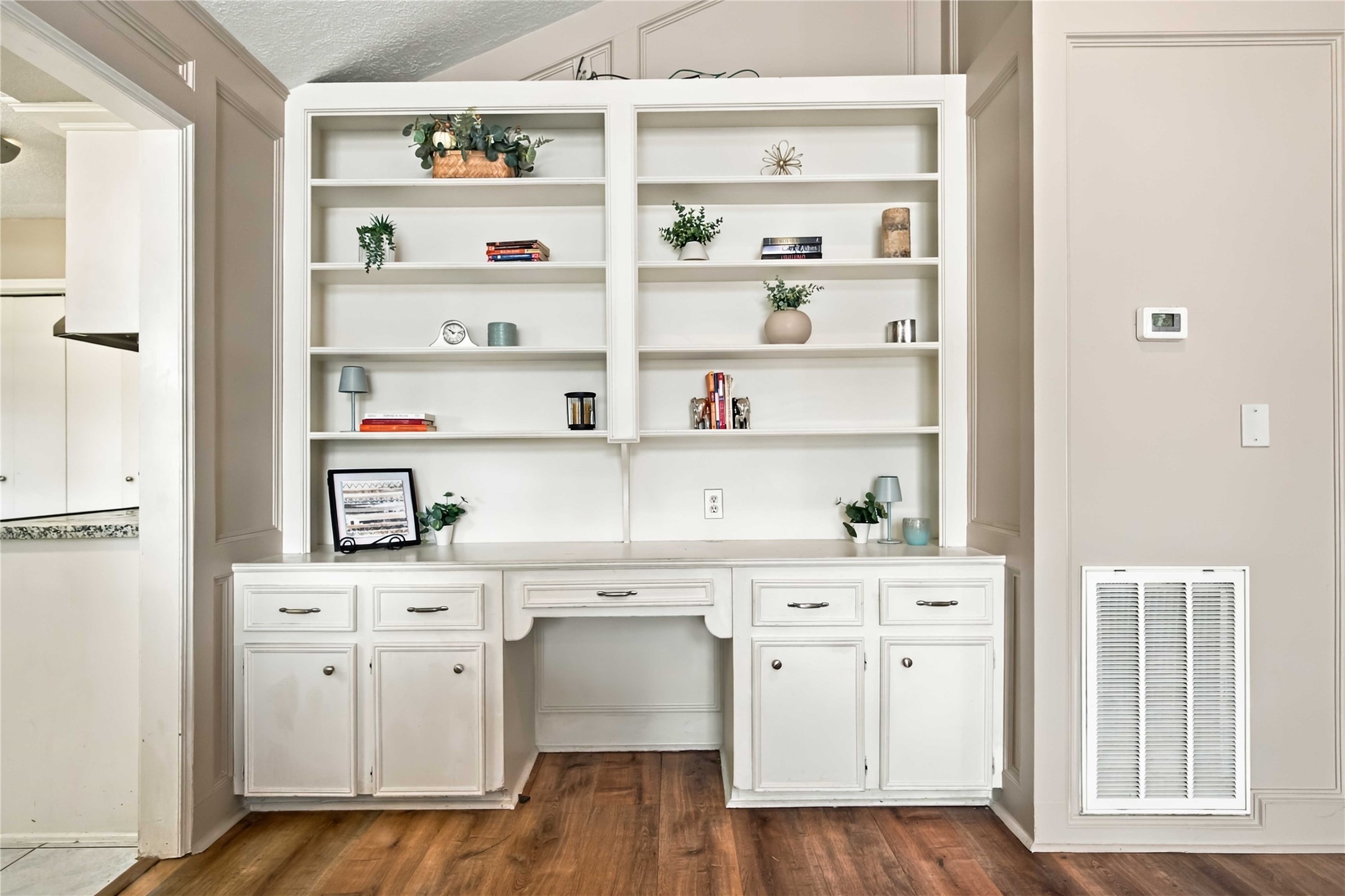 Built-in bookshelves cabinetary in the Family room.