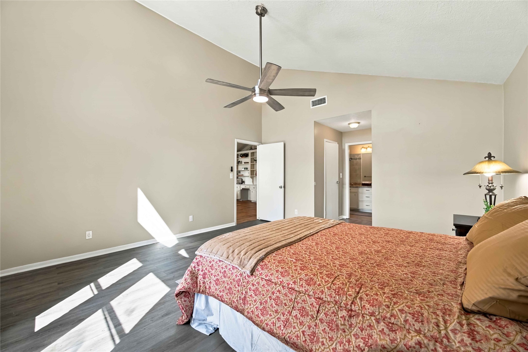 Angle of the Primary bedroom toward the Primary bathroom.