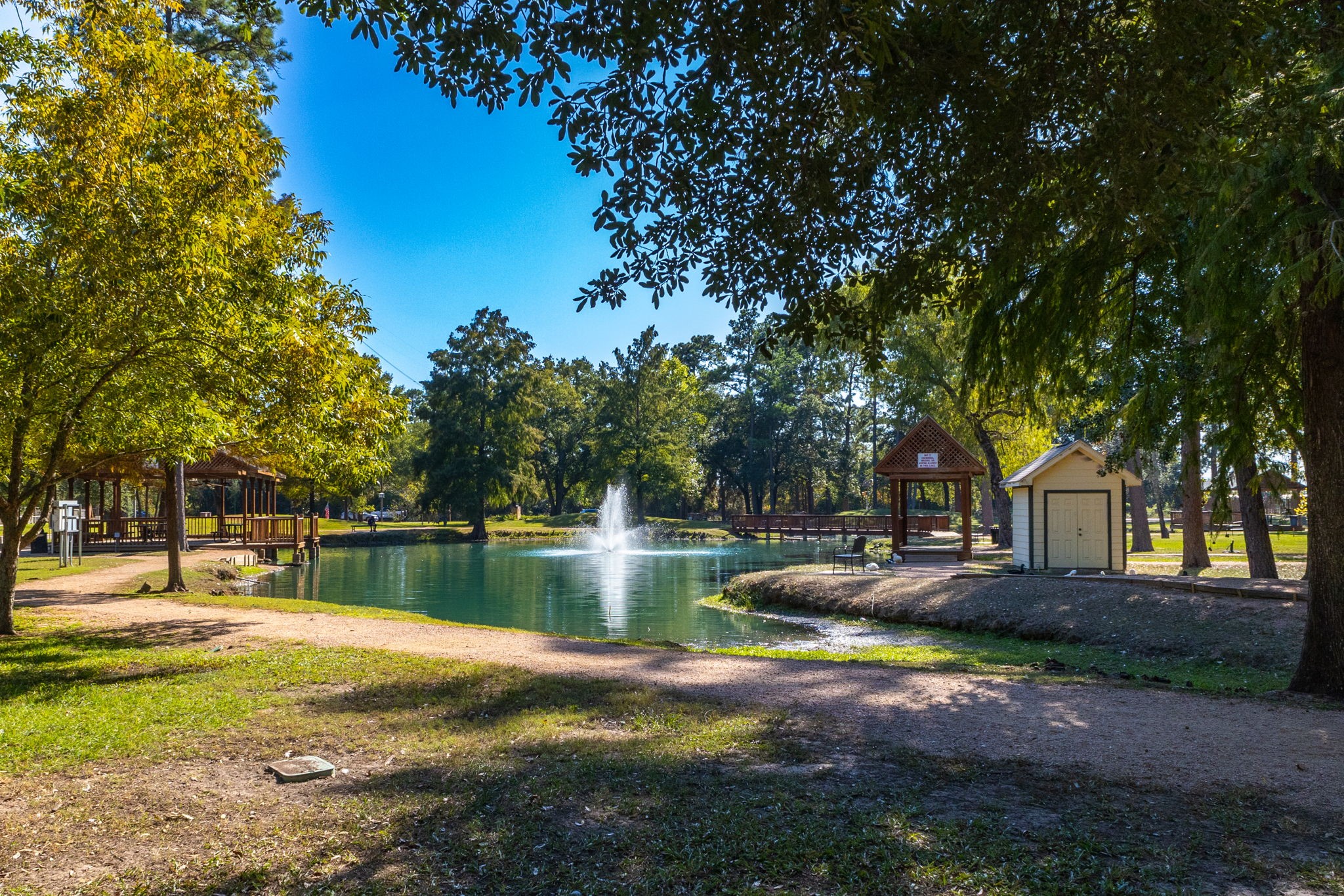 community walking trail with duck pond