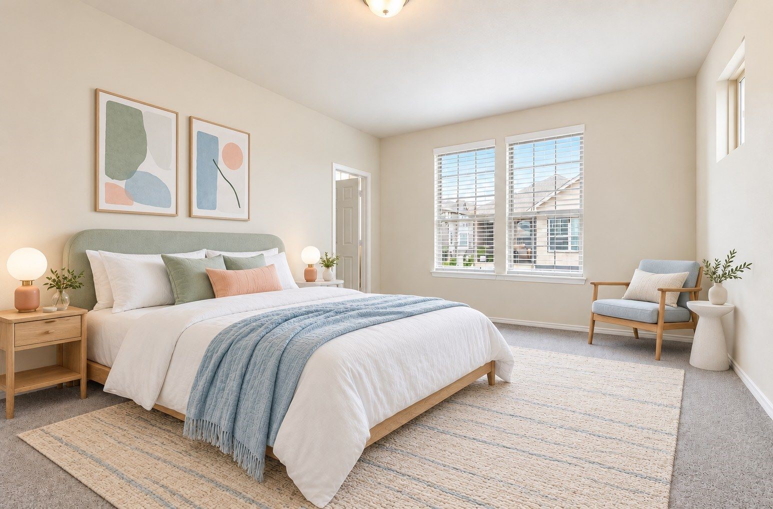 Spacious Primary bedroom with ideas on how to position furniture (virtually staged to give thoughts for the Primary Bedroom)
