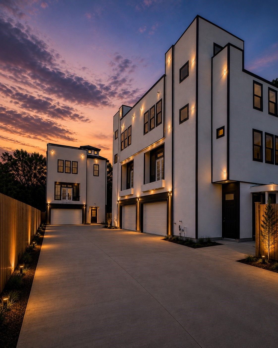 Architectural vision brought to light: an evening showcase of the three multi-level residences, featuring the standalone home and duplex. Architectural vision brought to light: an evening showcase of the three multi-level residences, featuring the standalone home and duplex.