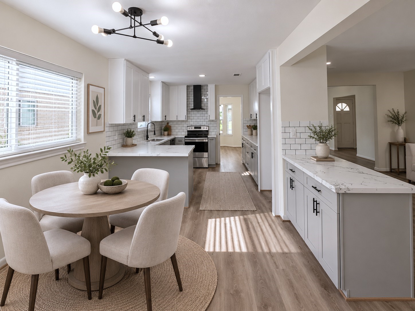 Virtually staged: Casual breakfast nook shows how beautifully the space accommodates everyday dining.