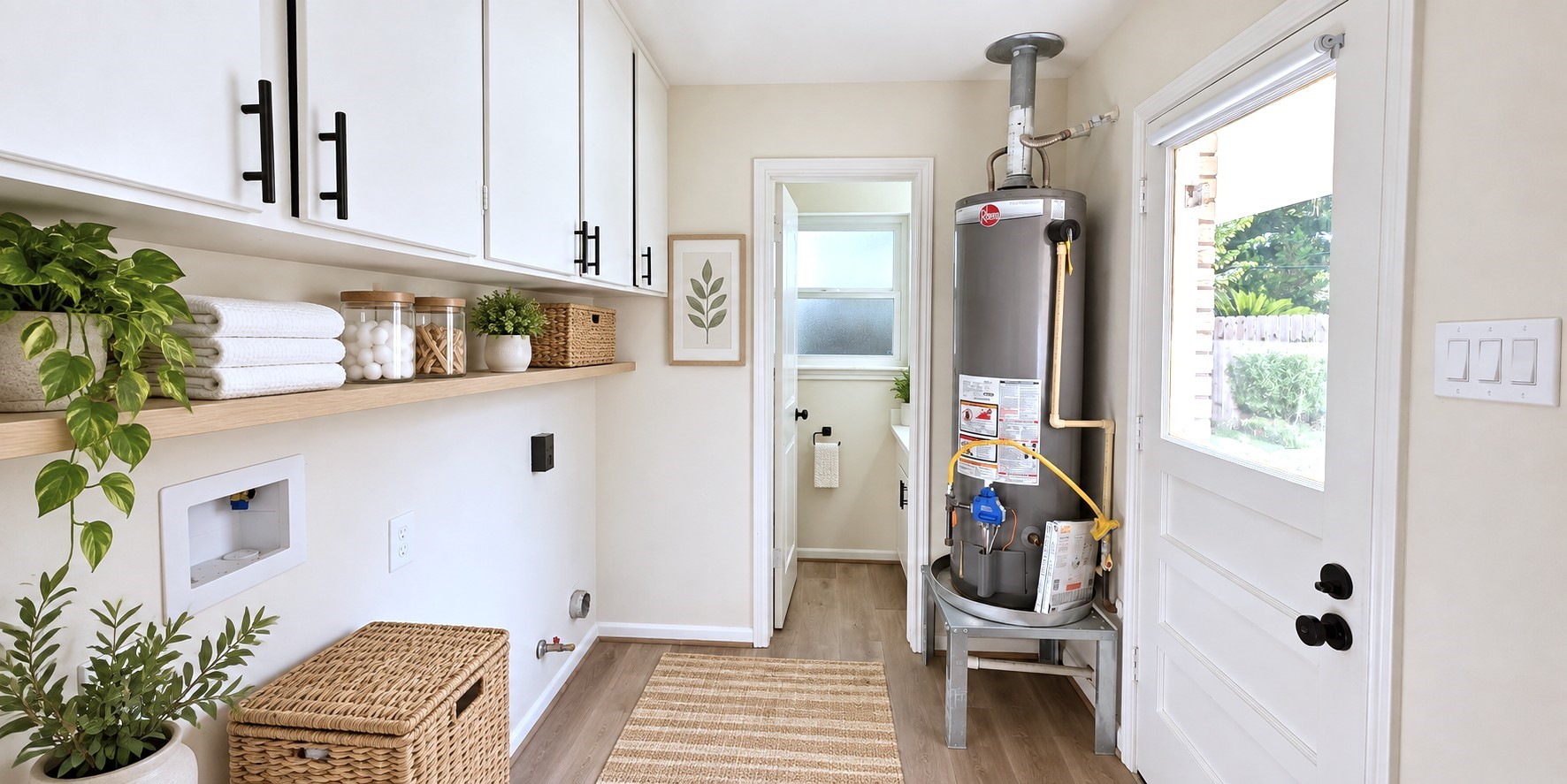 Virtually staged: Laundry room concept highlights the built-in storage and practical everyday workspace.