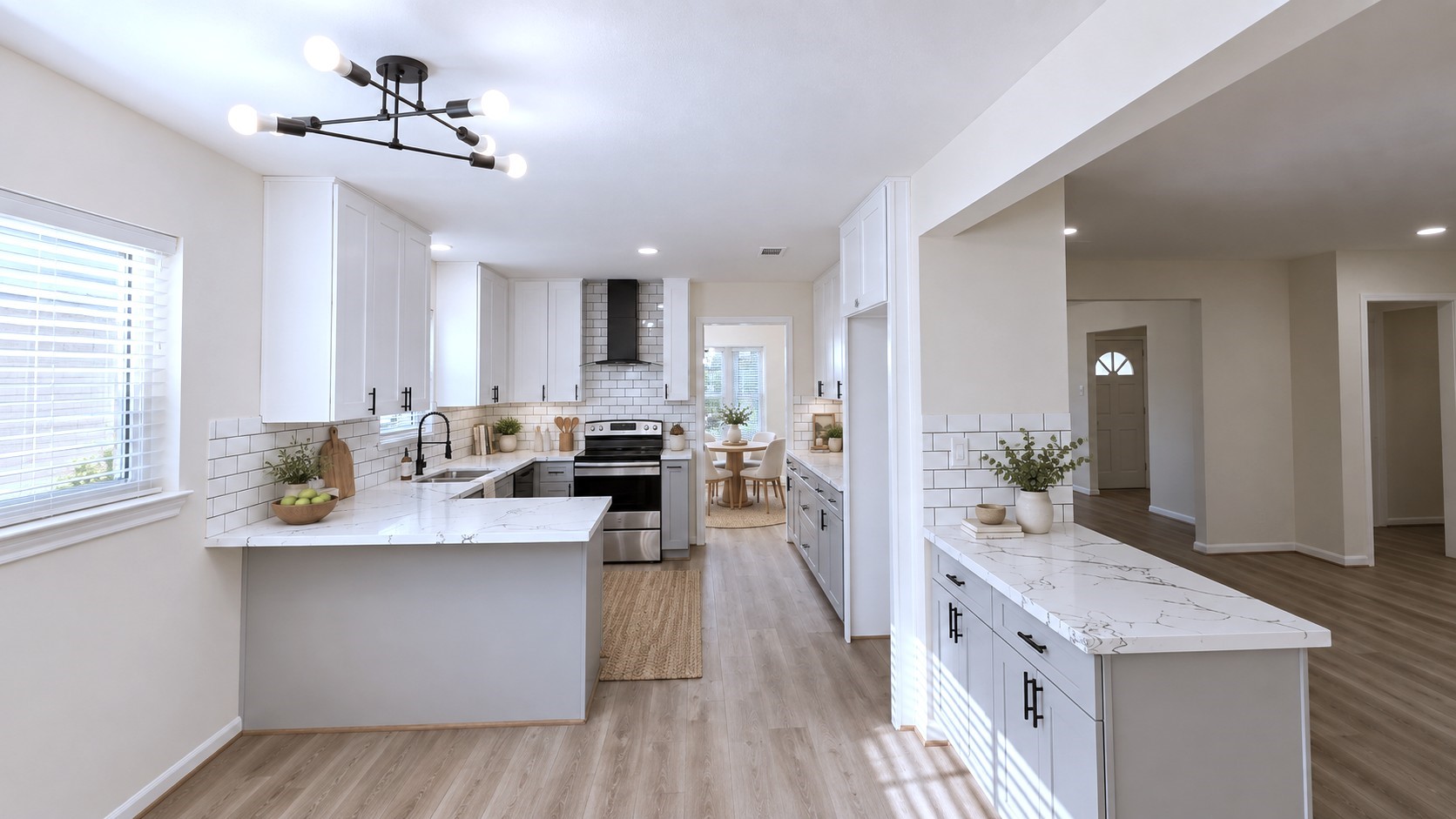 Open kitchen and breakfast area create an easy everyday gathering space with excellent natural light.