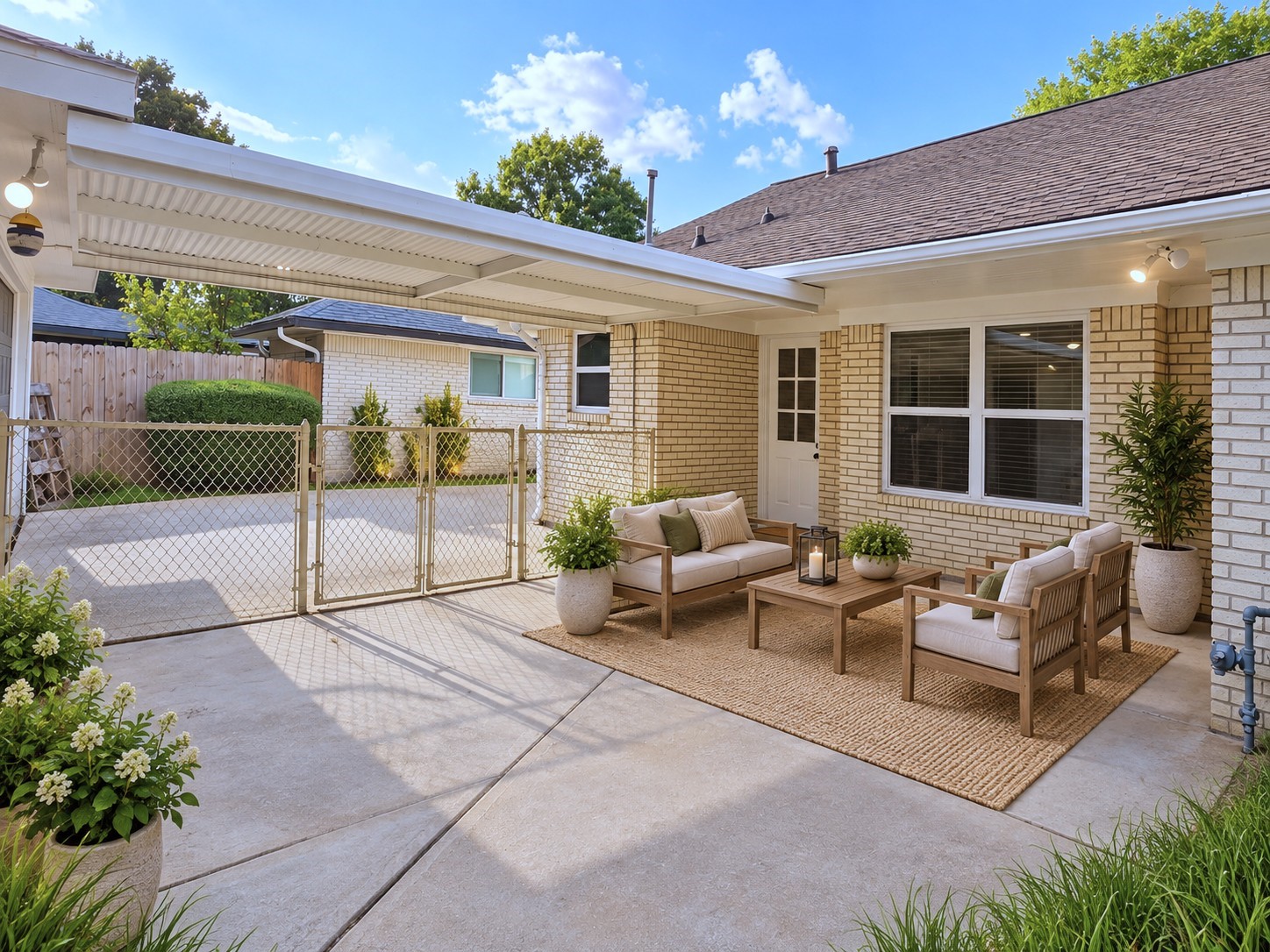 Virtually staged: Outdoor living concept showcases the patios potential for relaxing, dining, and entertaining.