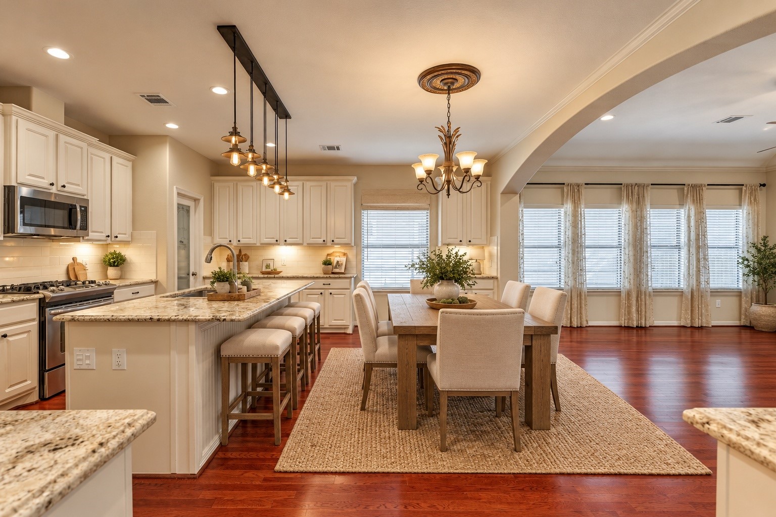 Digitally staged dining area.