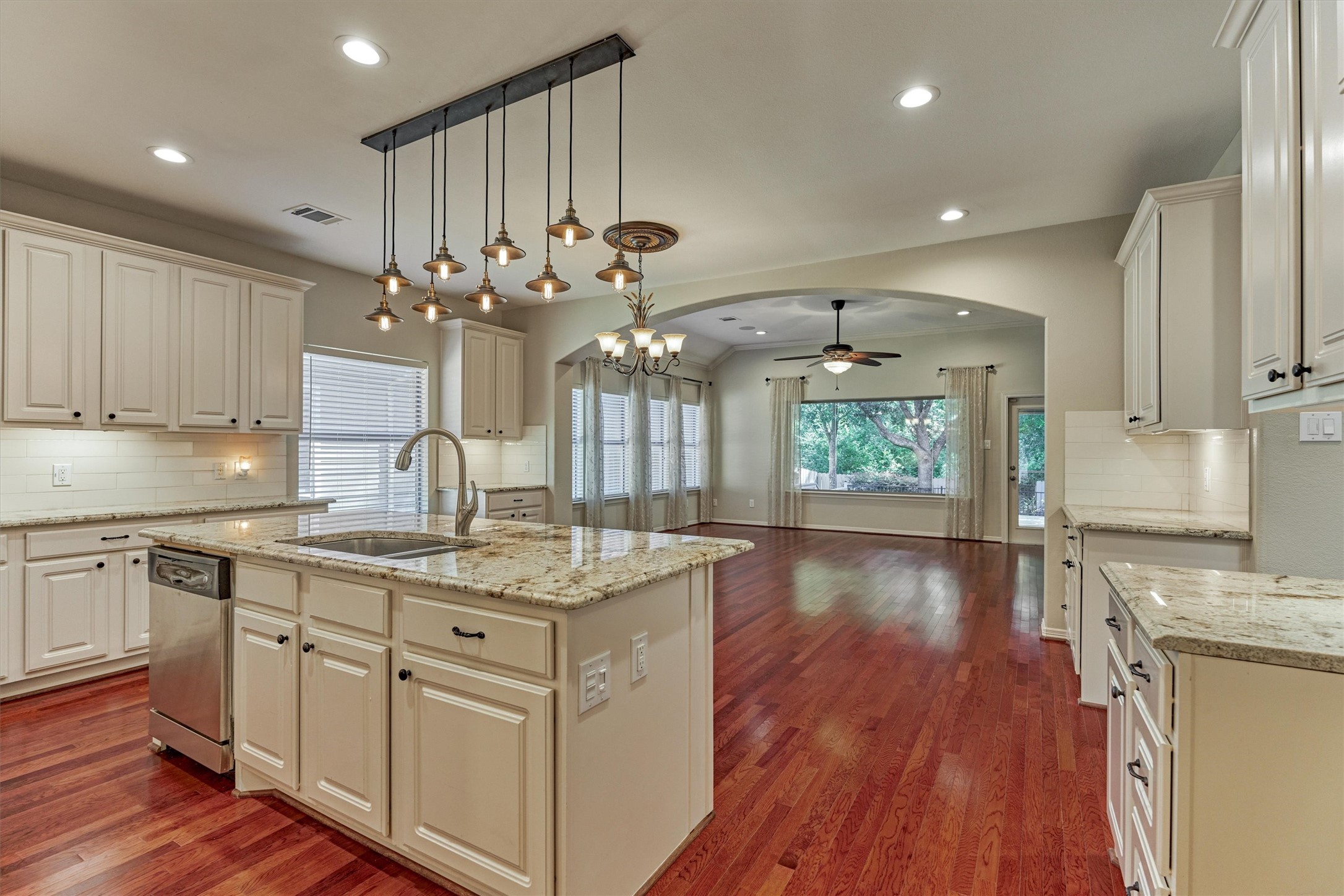 Large kitchen opens to the dining area and living room. Large kitchen opens to the dining area and living room.