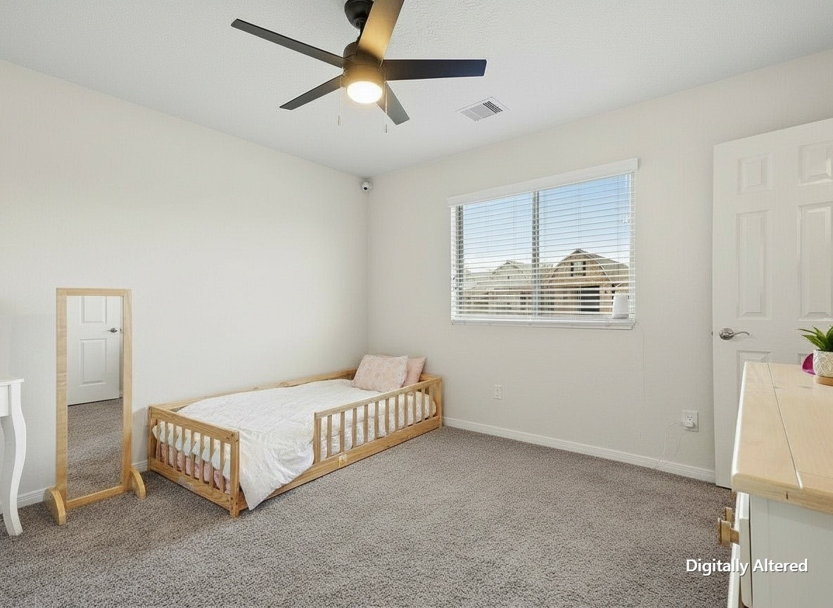 Bedroom 3: Digitally enhanced for visual clarity; decor and visual clutter removed only.
