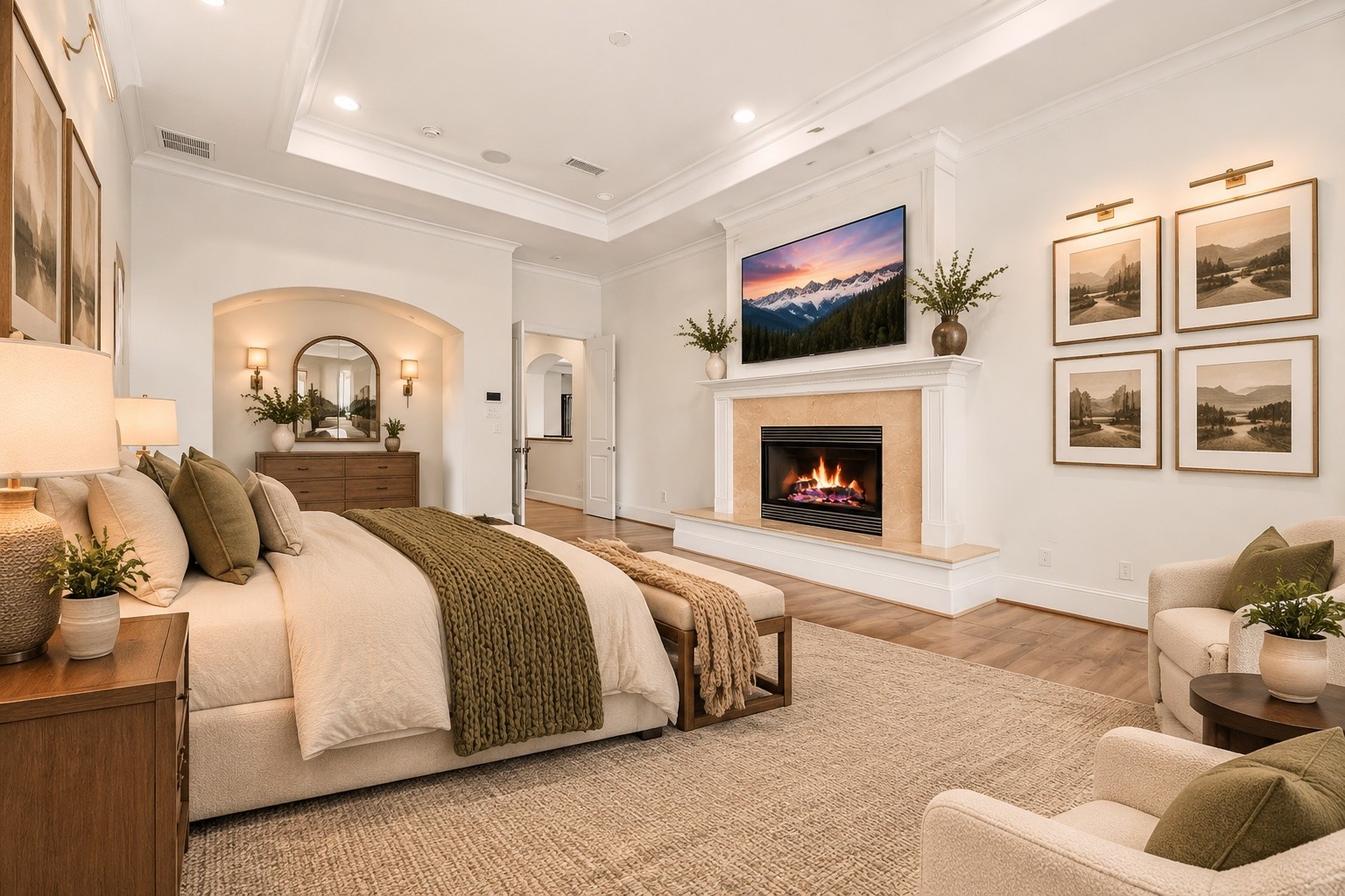 The primary suite feels like a true escape, with a beautiful fireplace adding warmth and a touch of everyday luxury! *Virtually Staged