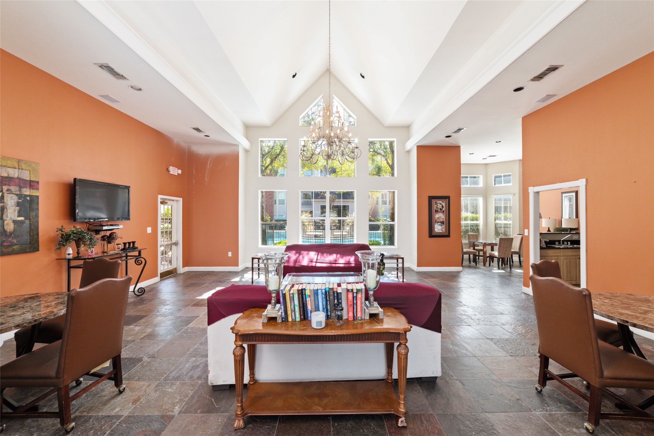 Elegant Clubhouse  A stylish space for working, socializing, or relaxing within the community.