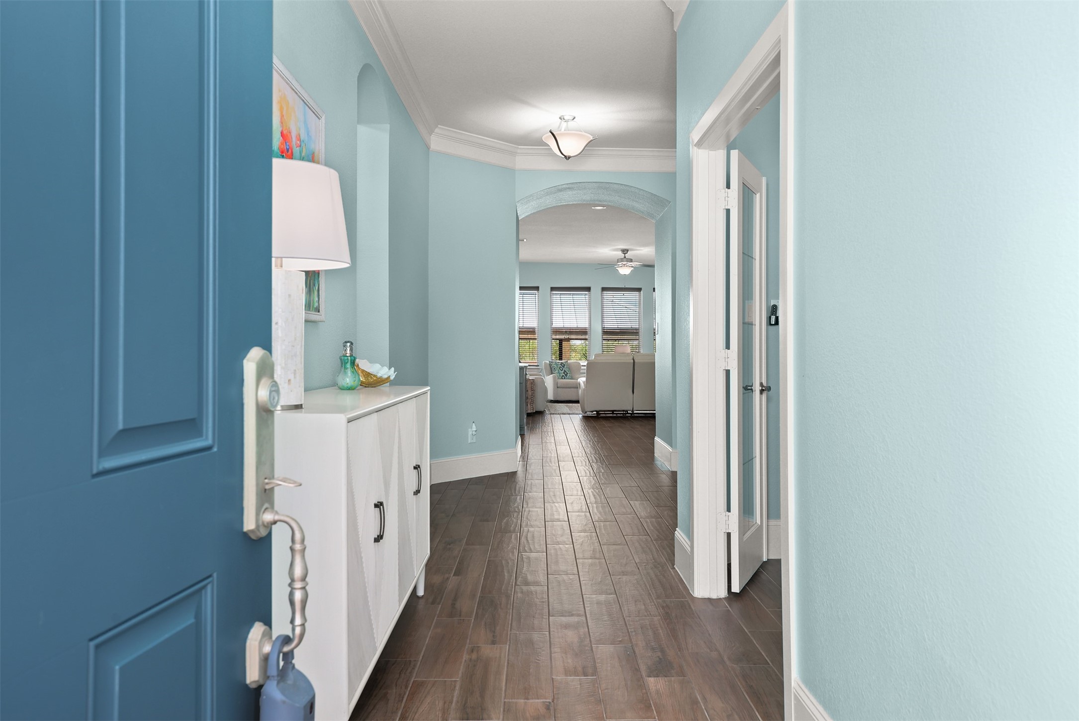 Entry to the home. The study is to the right and secondary bedrooms are to the left. Entry to the home. The study is to the right and secondary bedrooms are to the left.