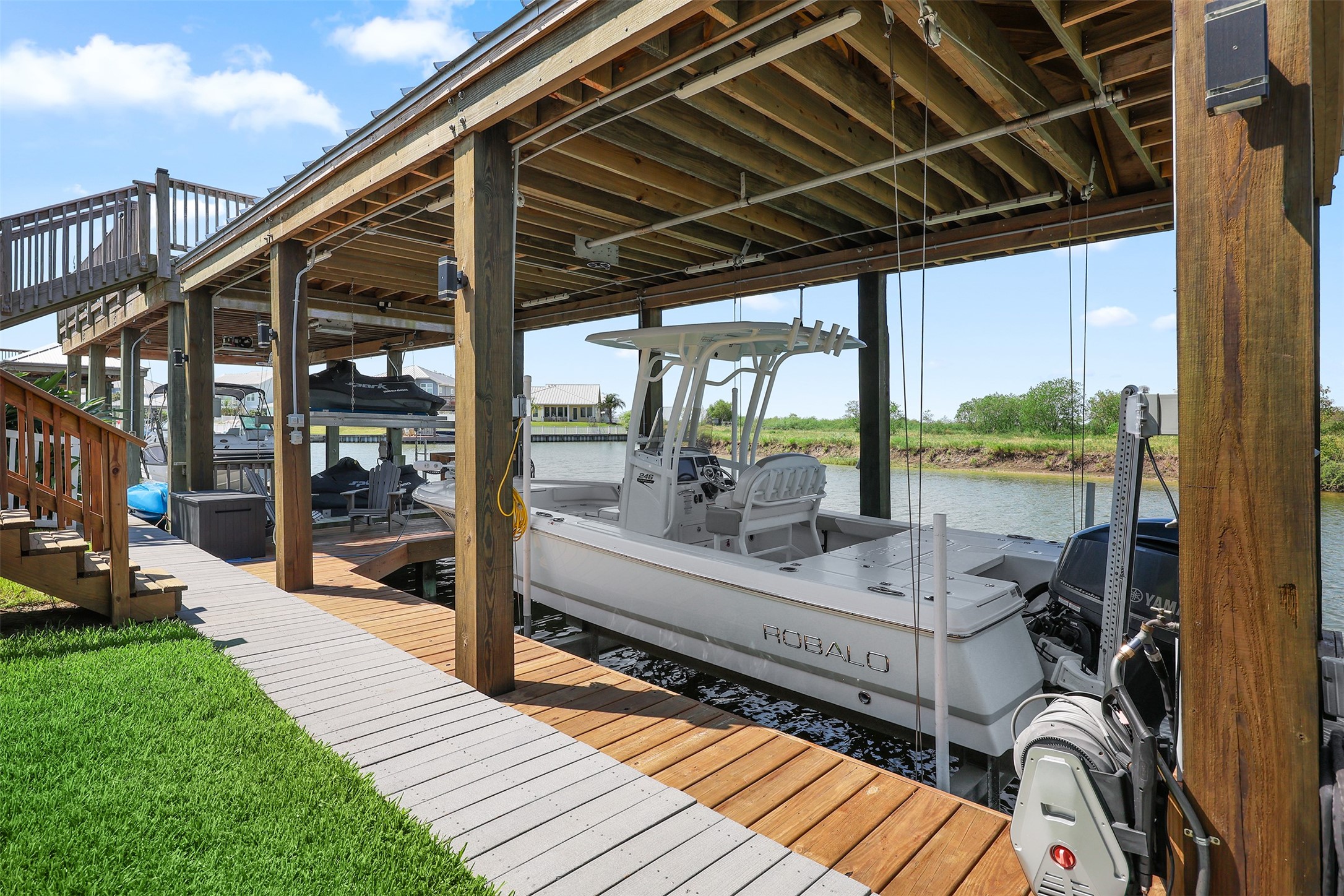 View from the back to the front of the boathouse.