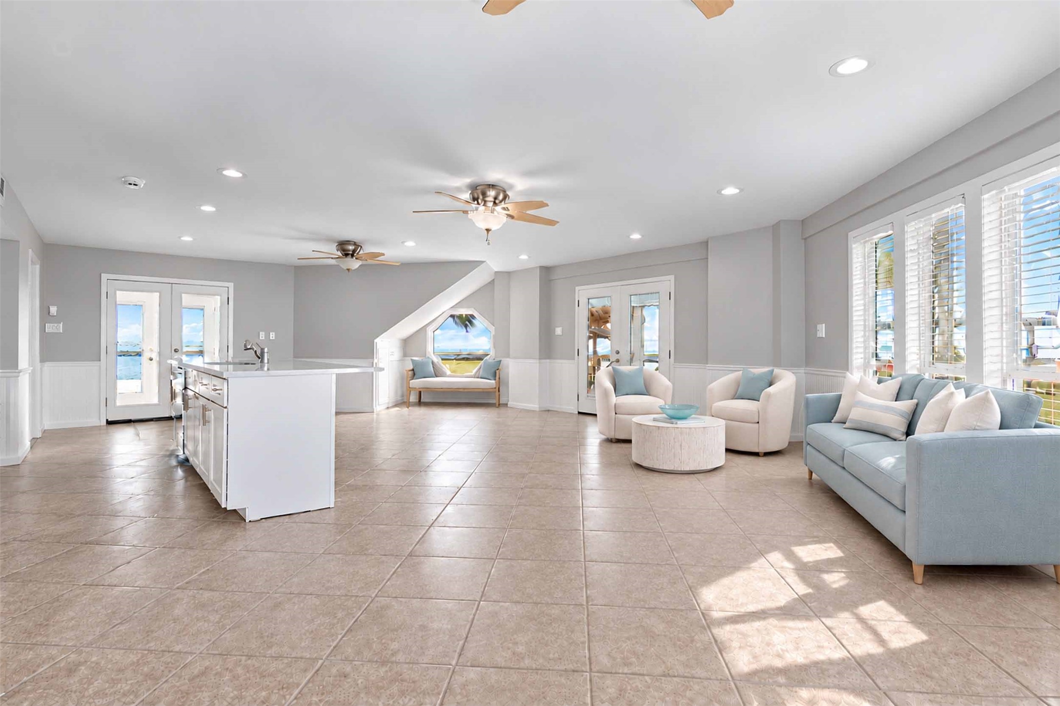 Beautiful quartz countertops and amazing views.  2 French doors.