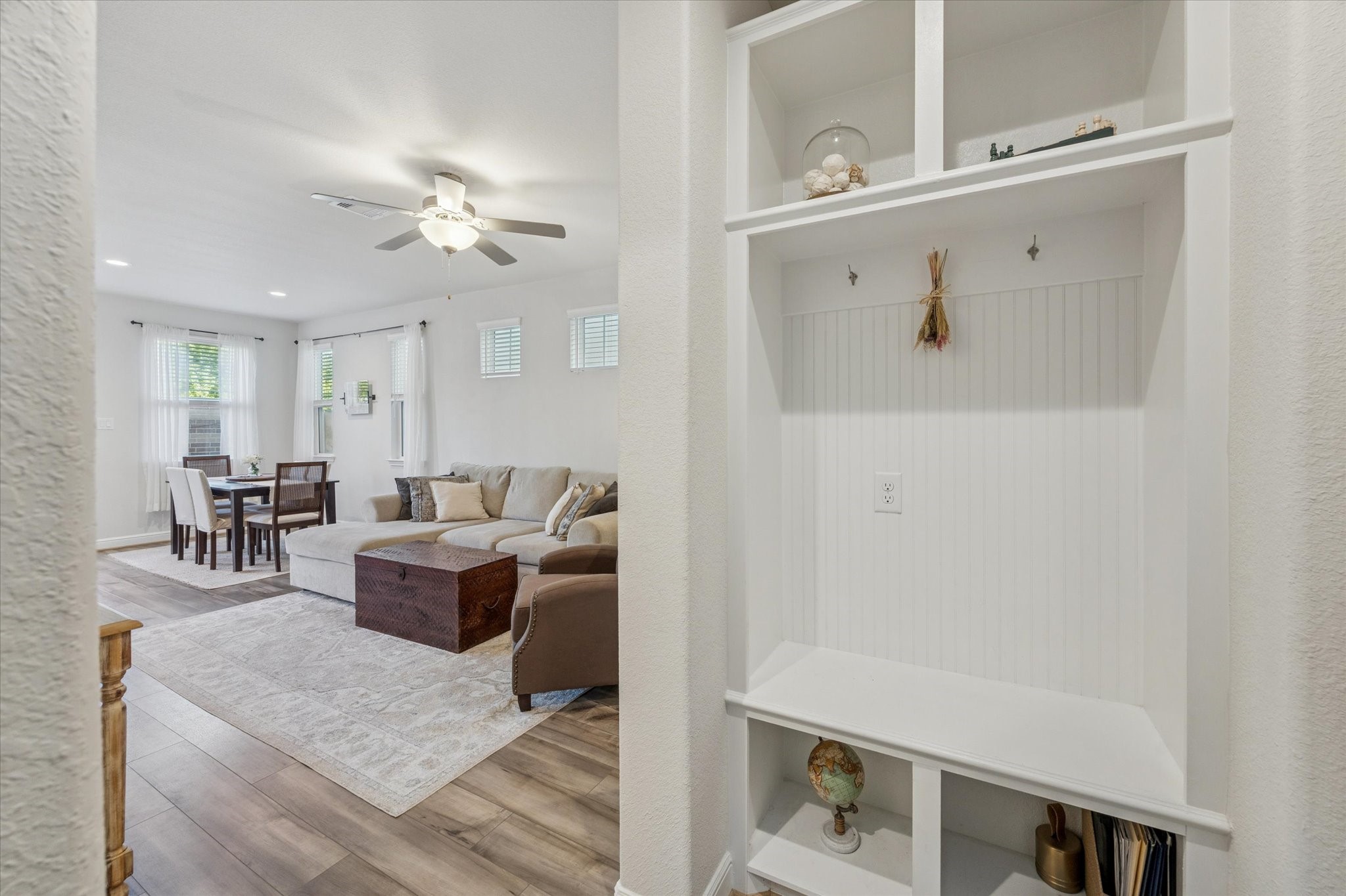Well-placed mud room with built-ins for easy organization. Well-placed mud room with built-ins for easy organization.