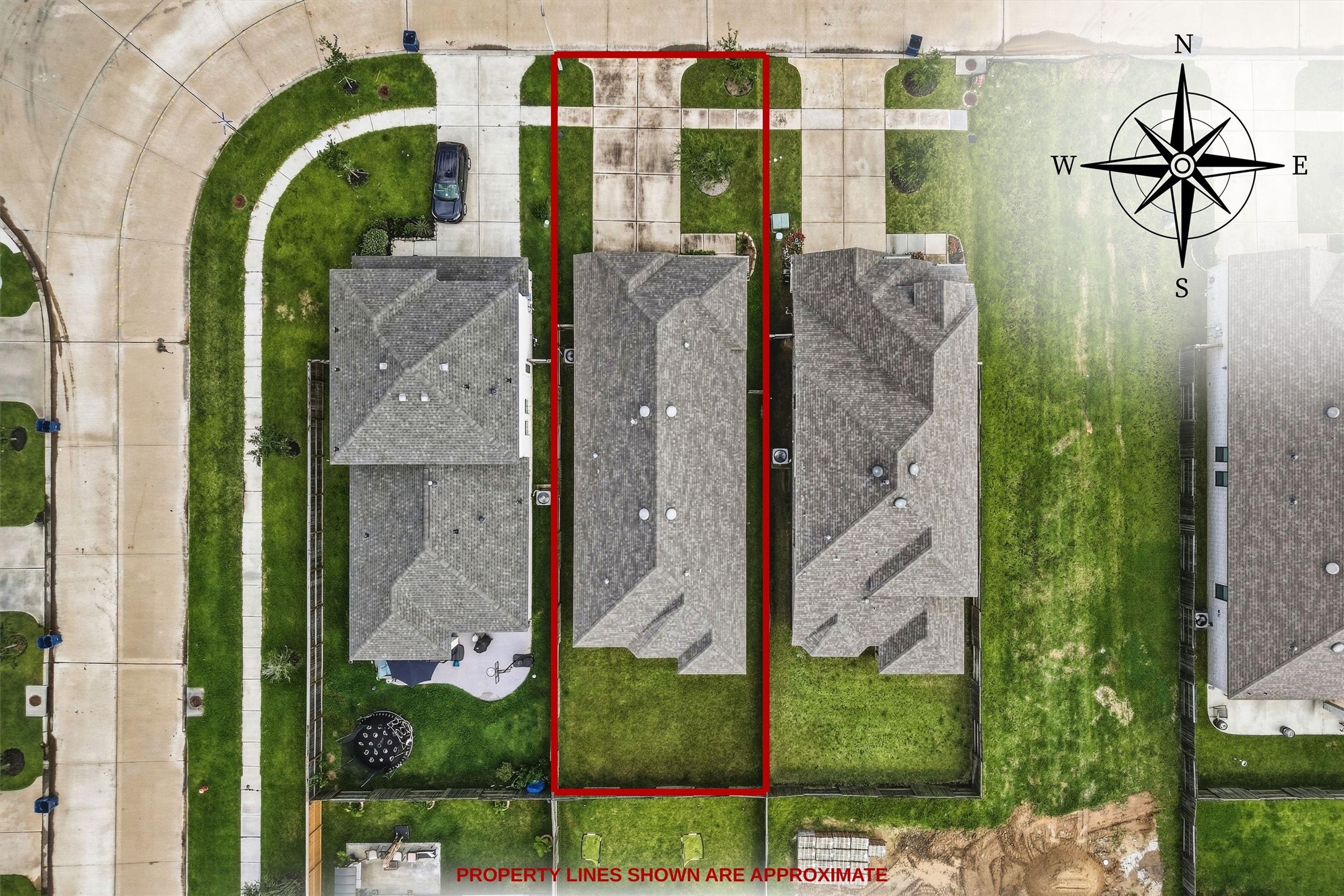Great sized backyard! Neighbors have an extended back patio and large trampoline for scale!