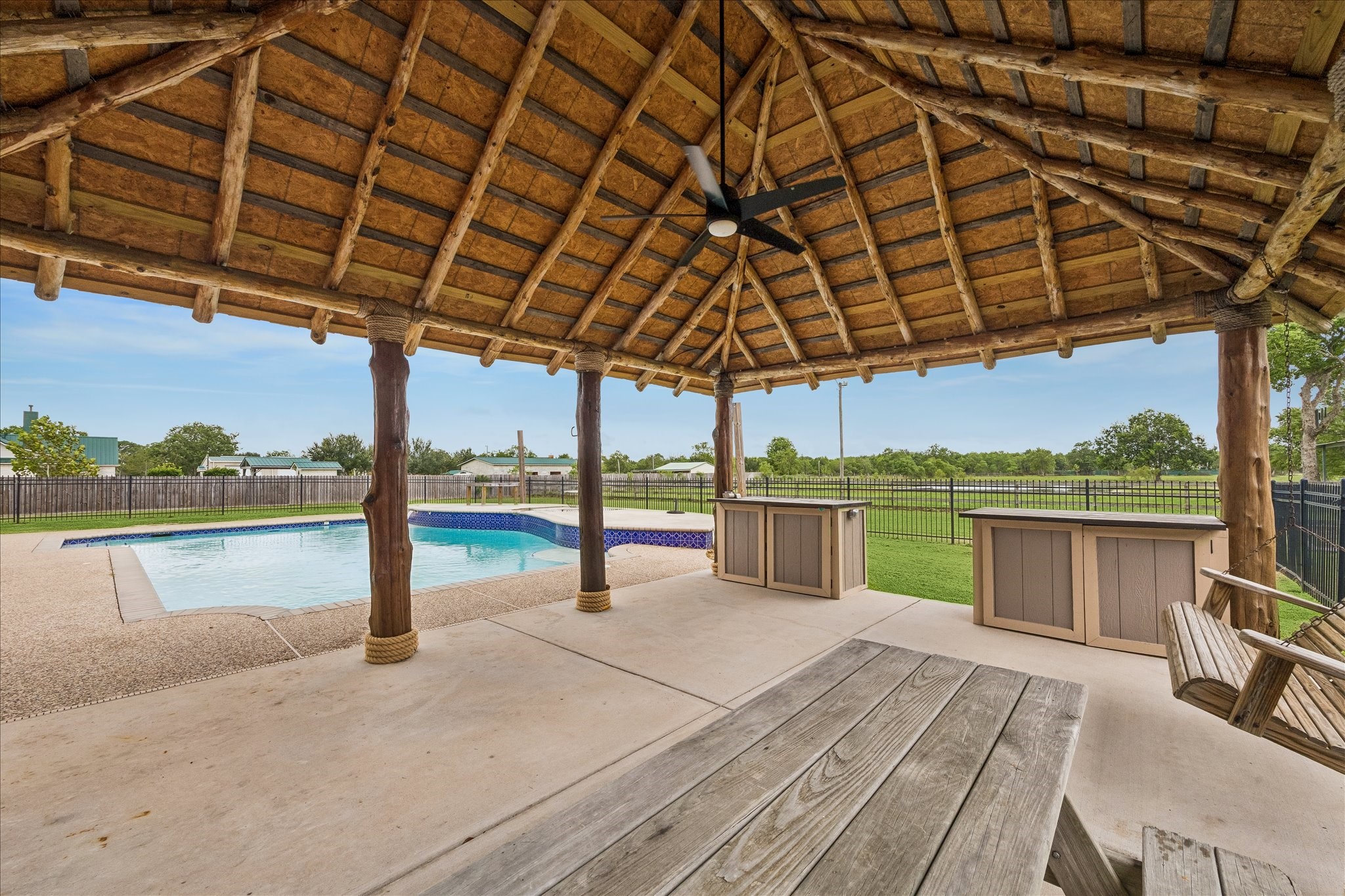 Palapa deck with pool.