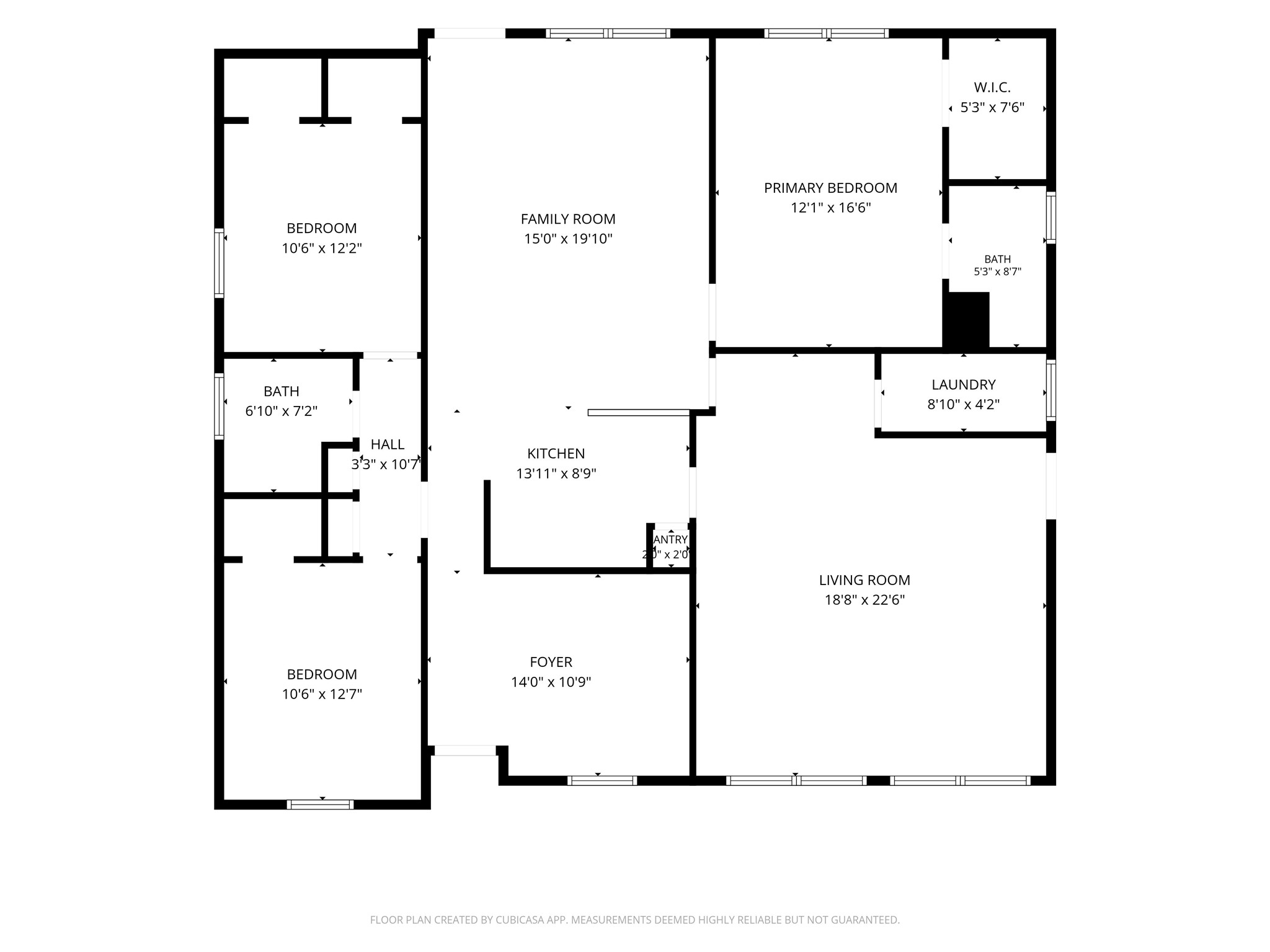 2D floor plan showcasing the 3-bedroom, 2-bathroom layout and flow of 7510 Baneway Dr.