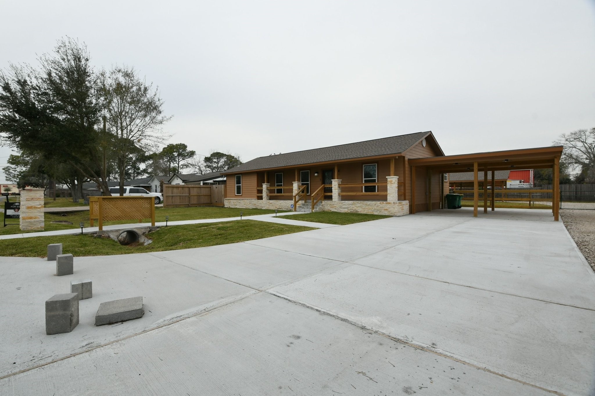 Freshly poured driveway and sidewalks