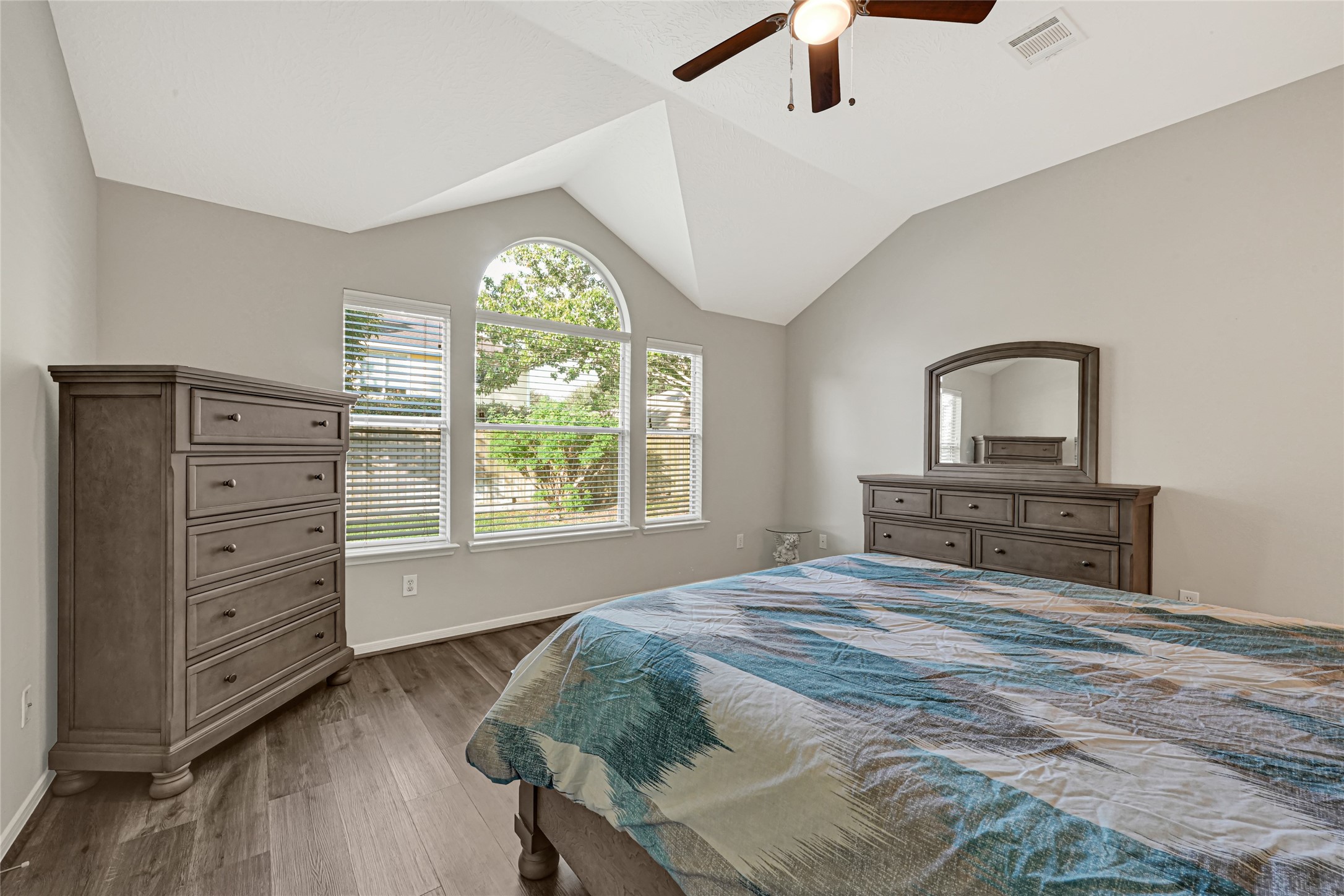 primary bedroom overlooking the backyard is very private