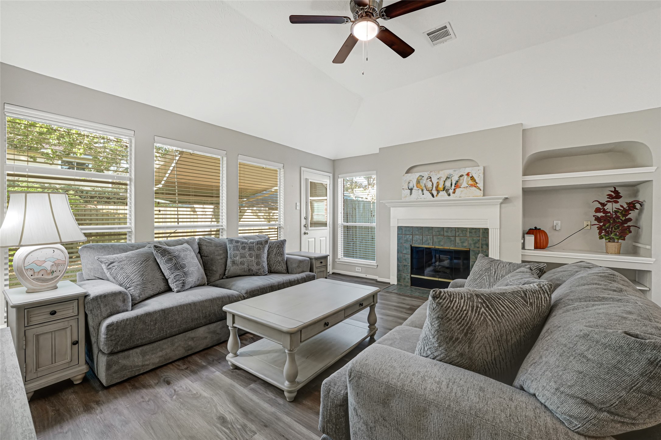 living room overlooks the backyard