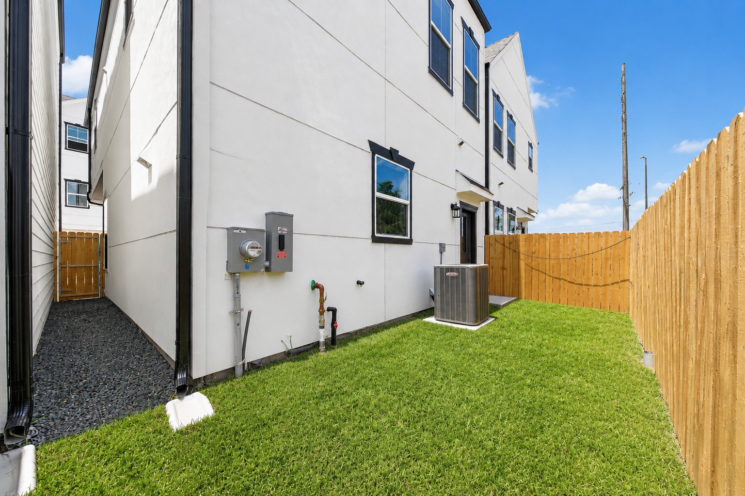 Private fenced backyard