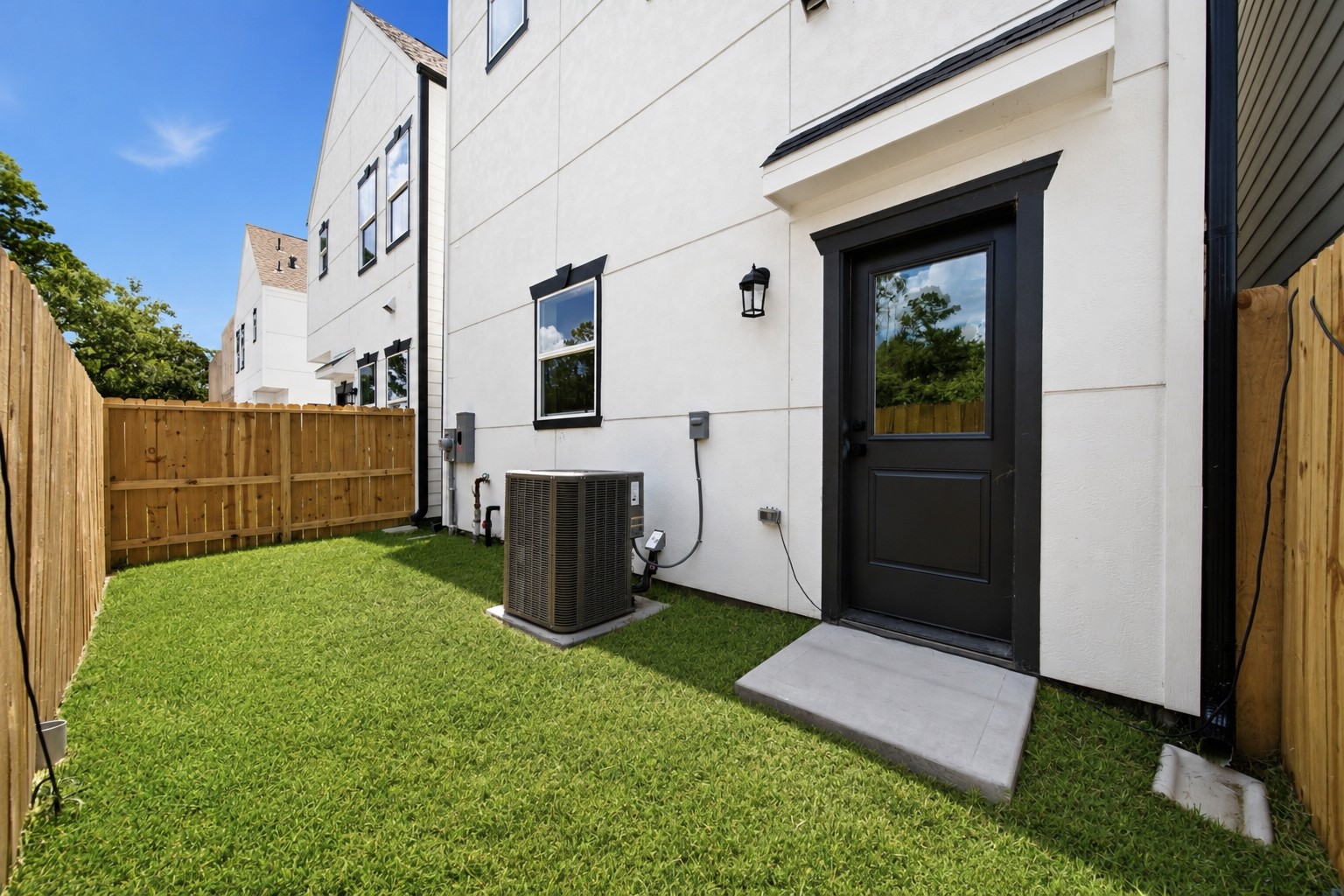 Private fenced backyard