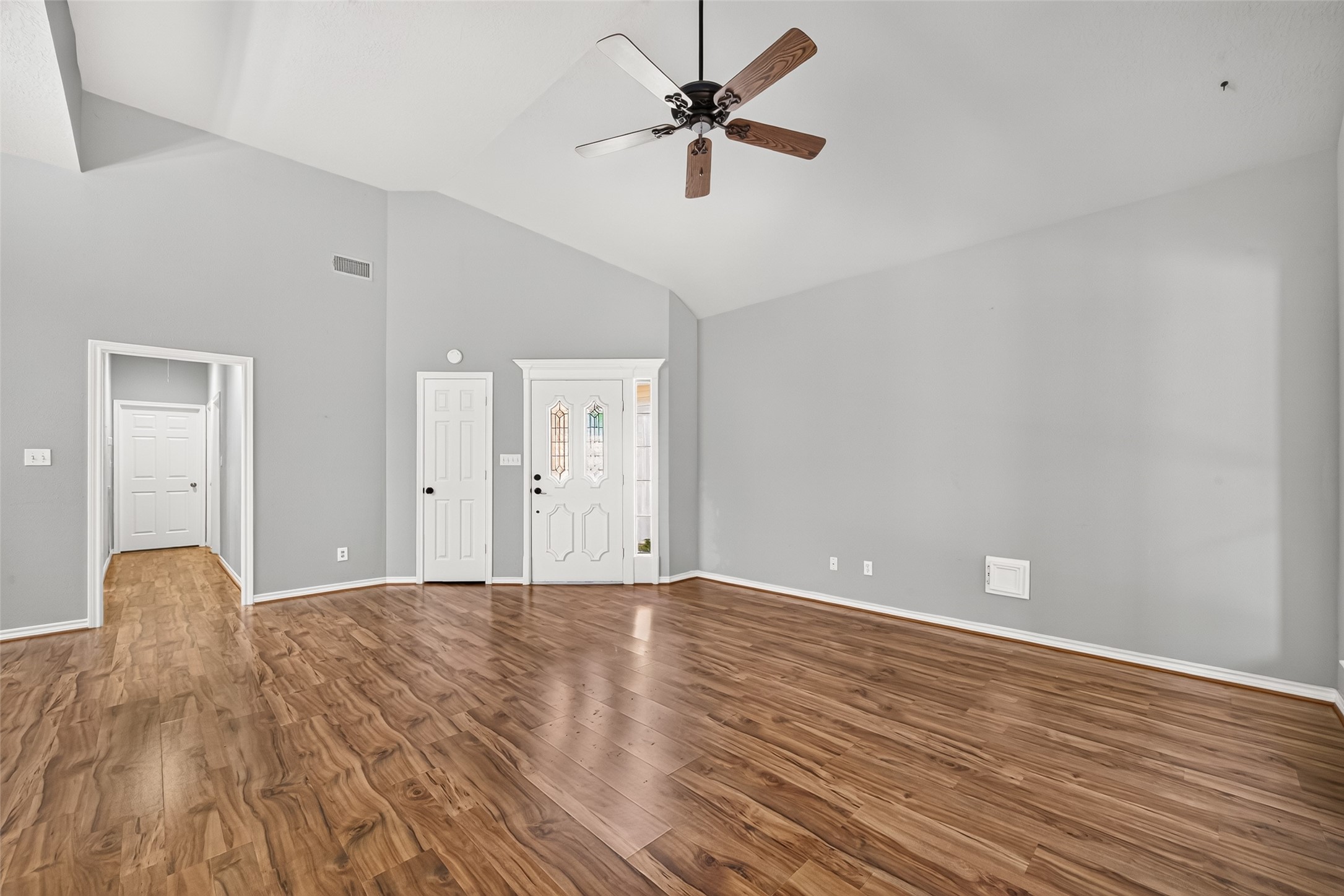 Living room with views of front door