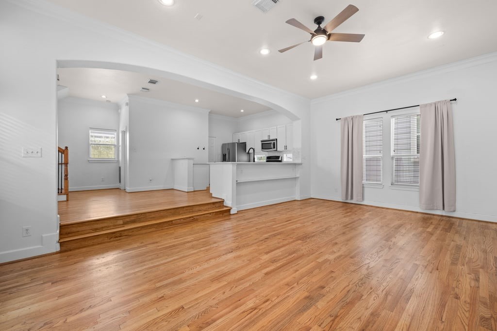 Living room overlooking the kitchen area