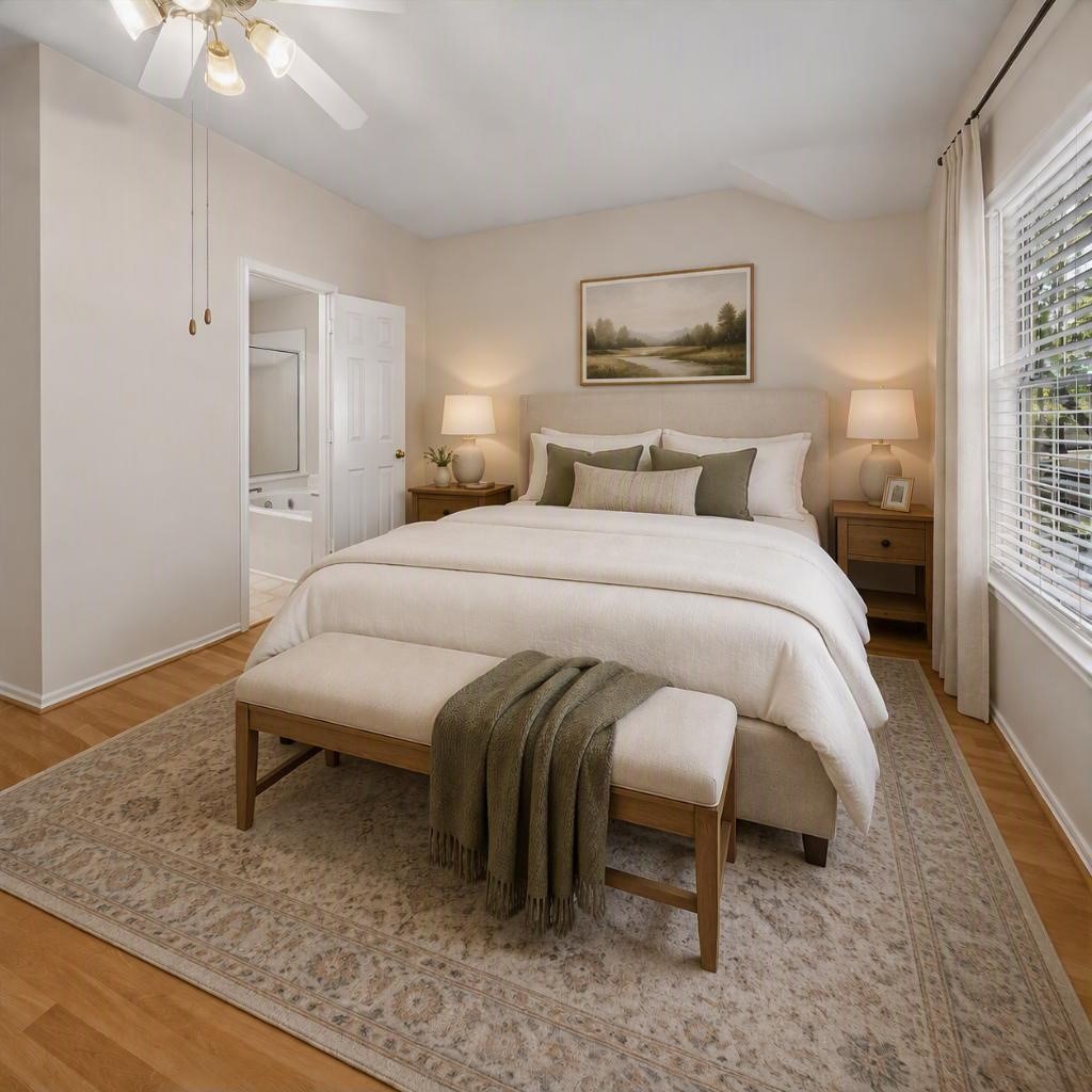 Virtually staged image of the primary bedroom.