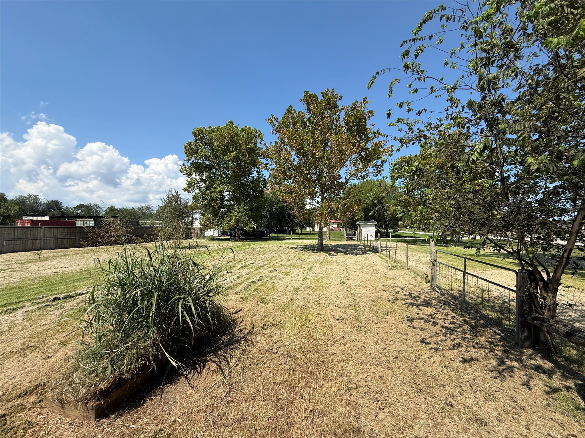 Expansive lawn with mature trees and established landscaping.