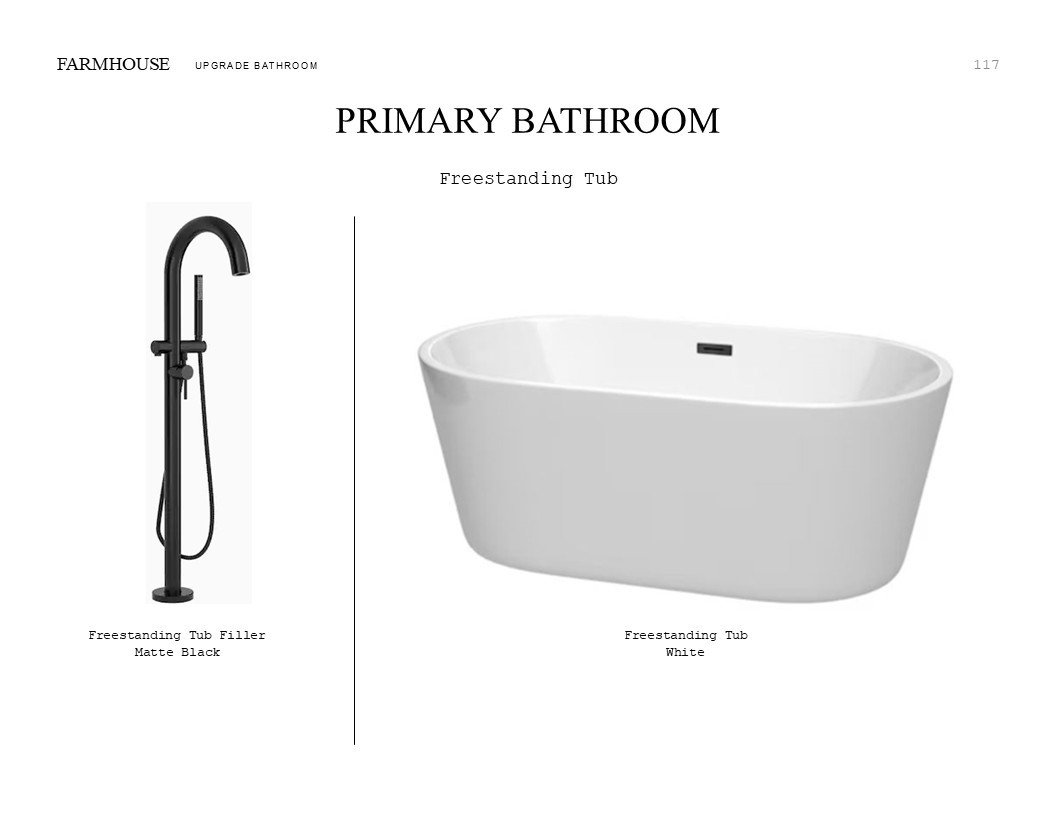 Farmhouse Look Palette 5: Primary Bathroom Selection Sheet (*Artist rendering used for illustration purposes only.)