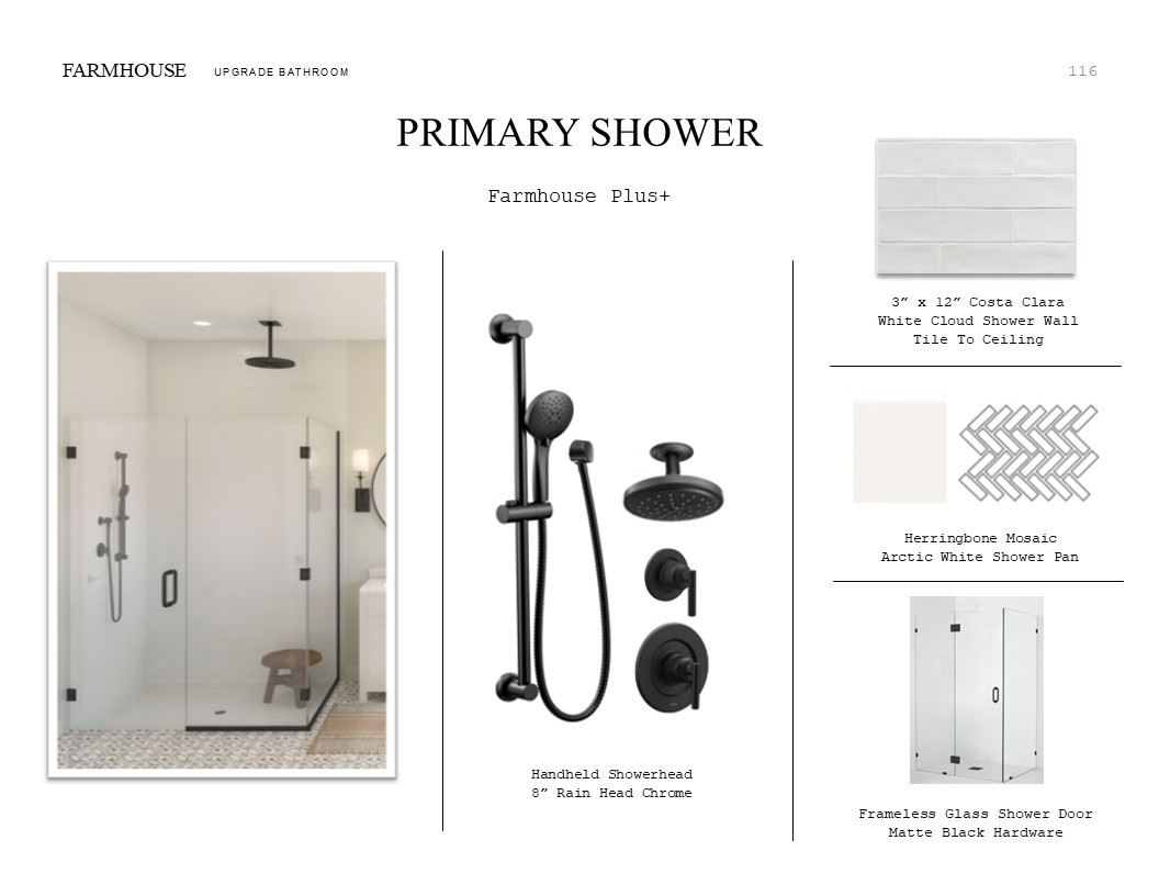 Farmhouse Look Palette 5: Primary Bathroom Selection Sheet (*Artist rendering used for illustration purposes only.)