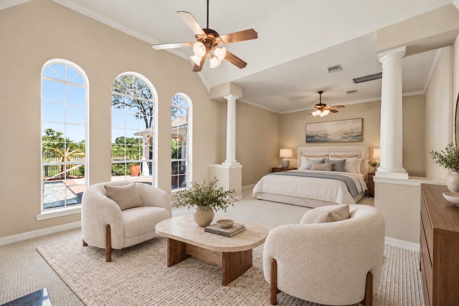 Primary bedroom includes a sitting area. *Virtually Staged* Primary bedroom includes a sitting area. *Virtually Staged*