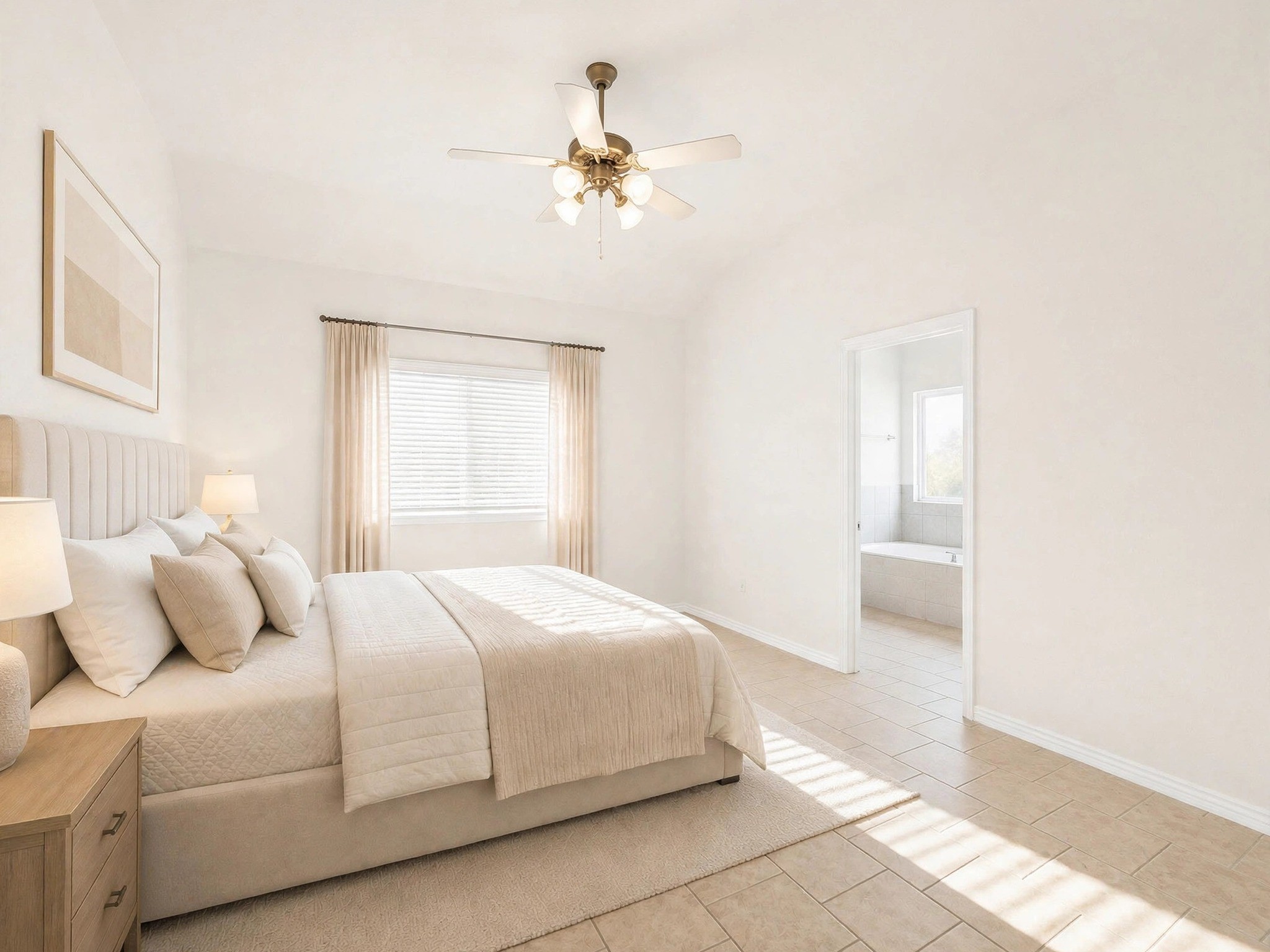 This furnished bedroom view offers inspiration for a relaxing retreat with soft natural light.(Virtually staged)