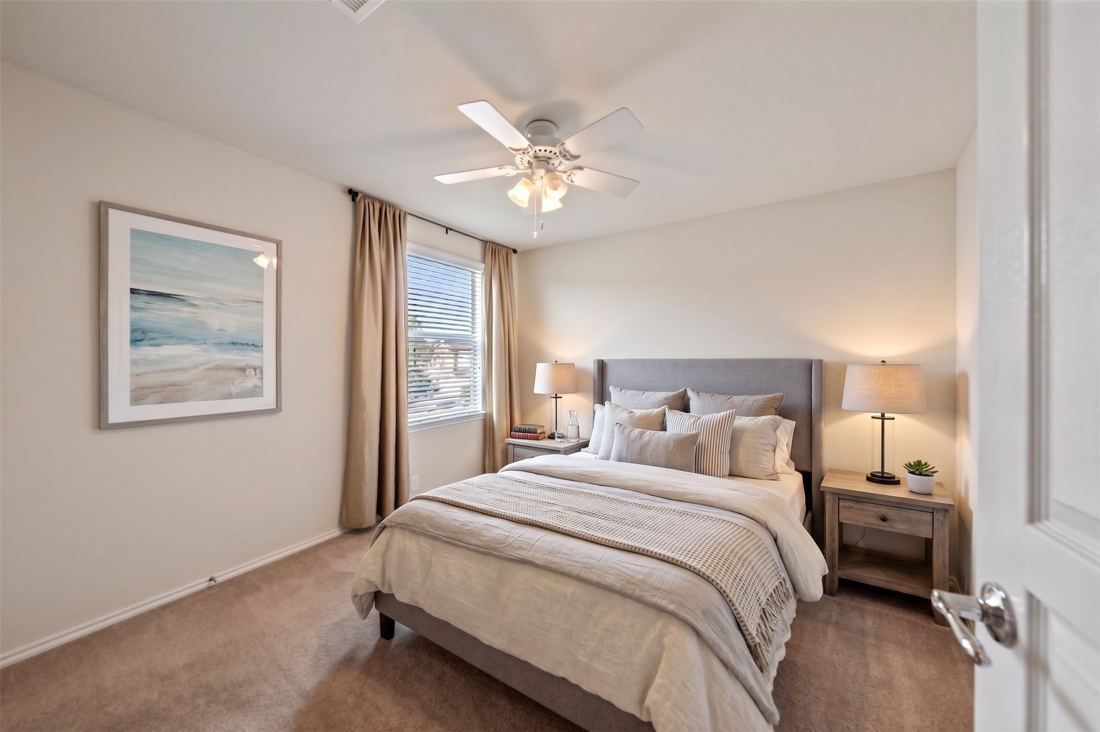 The 4th bedroom is close to the full bath upstairs.  Virtually staged photo.