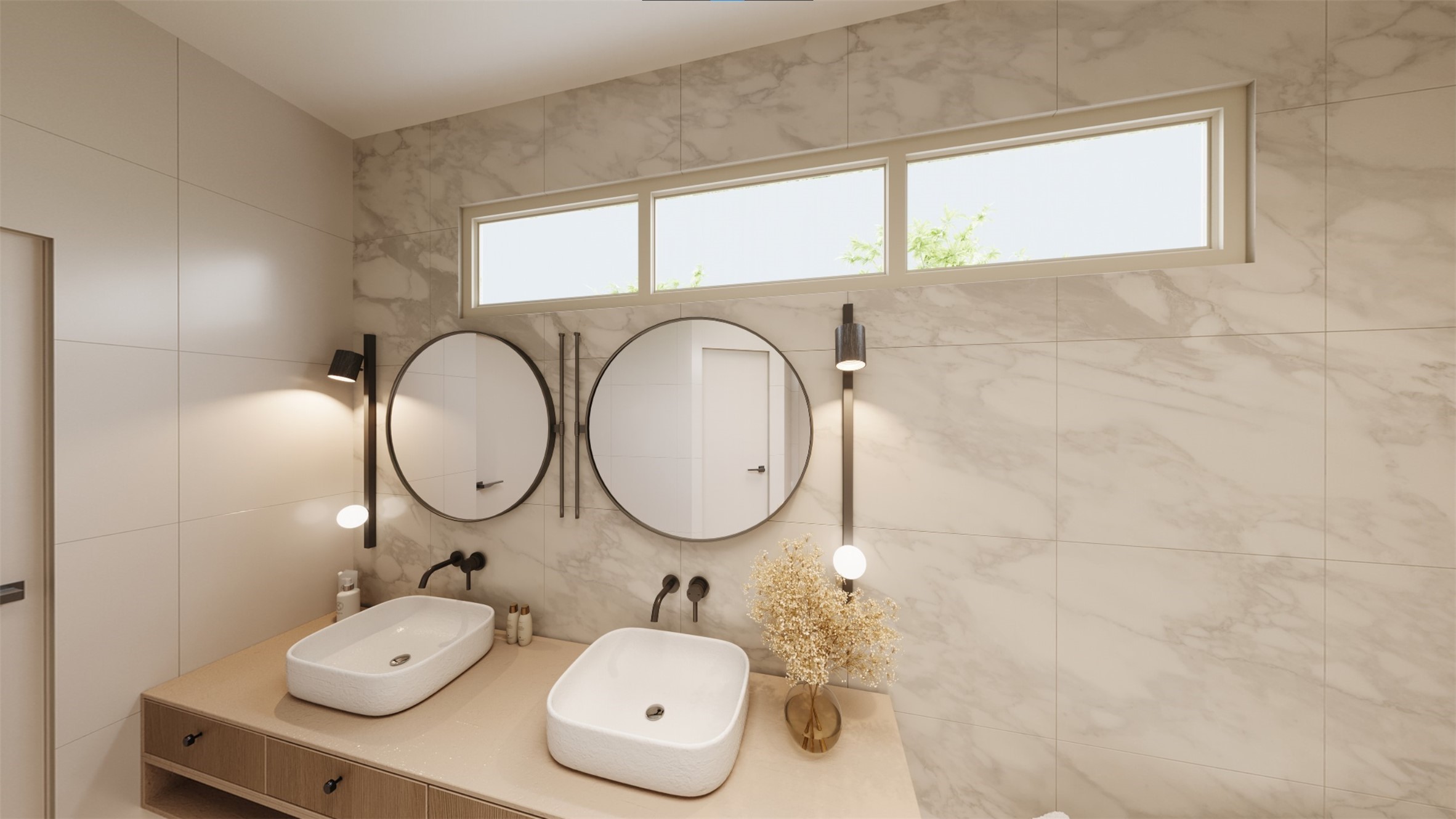 The primary bathroom suite includes dual sinks, walk-in shower, soaking tub  and water closet.
