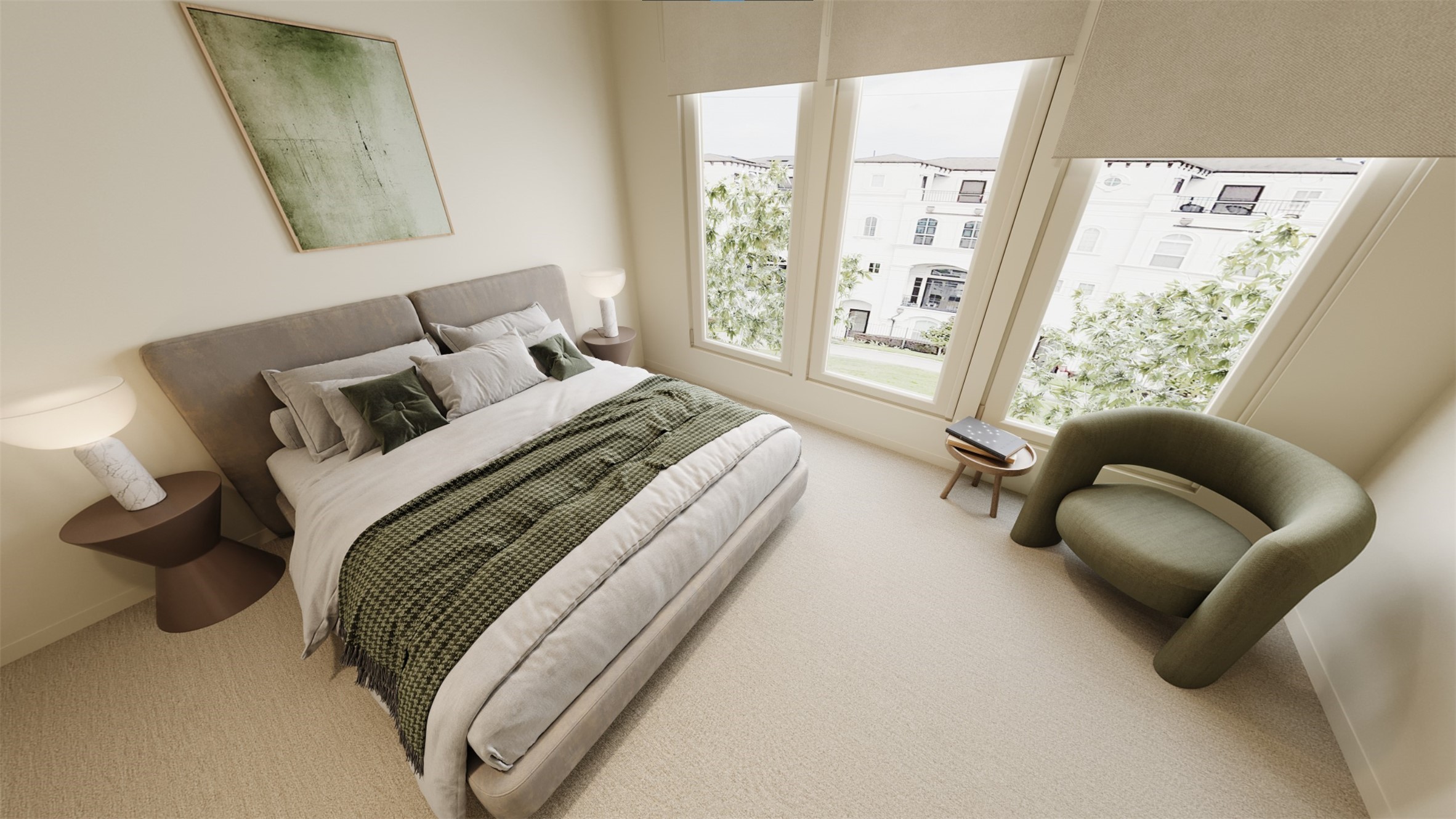 Ground level bedroom perfect for office or guest rooms. 12-foot ceilings!  (Engineered wood flooring vs carpet is standard).