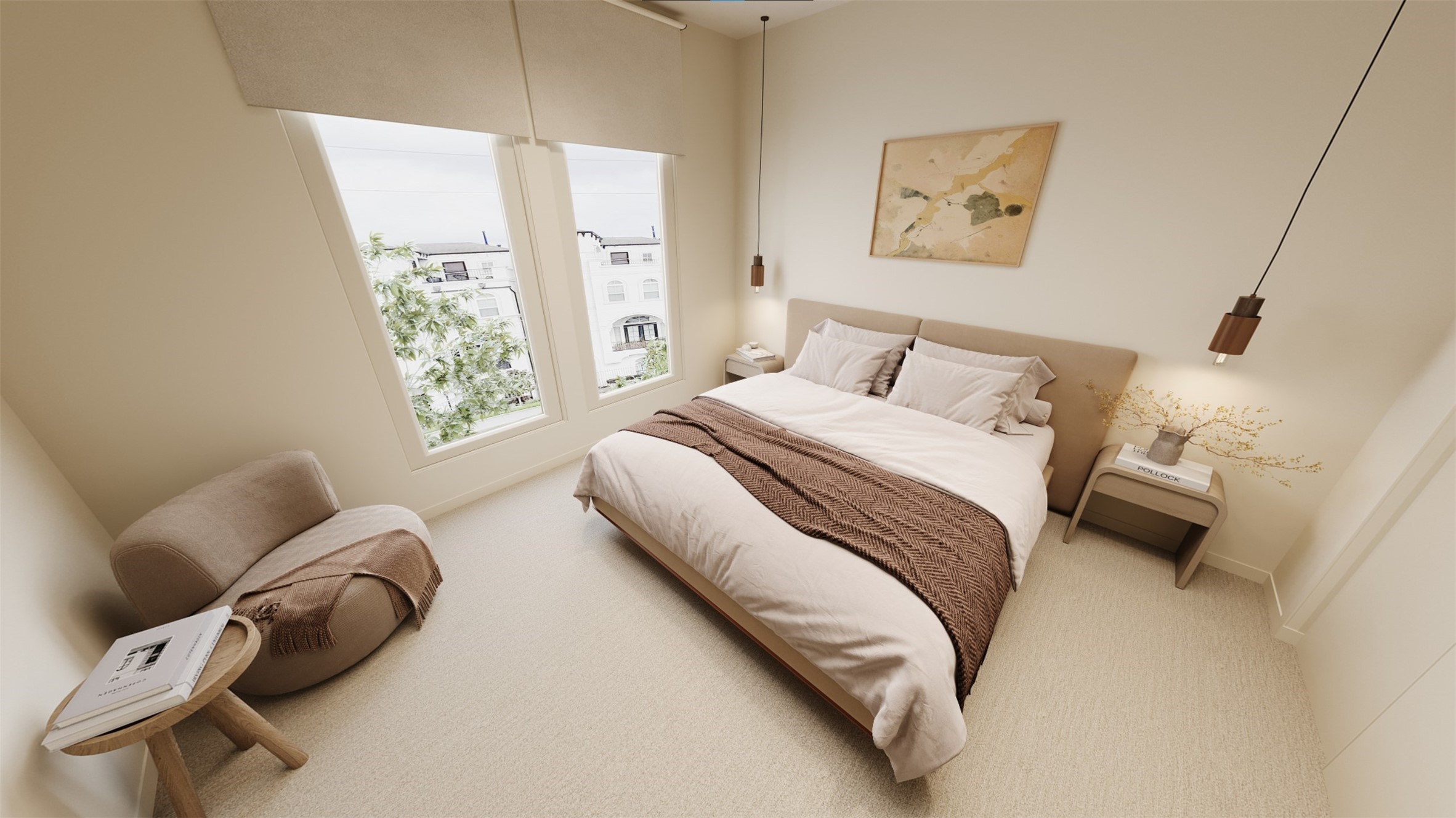 Ground level secondary bedroom perfect for office, gym or guest rooms.  12-foot ceilings!  (Engineered wood flooring vs carpet is standard).