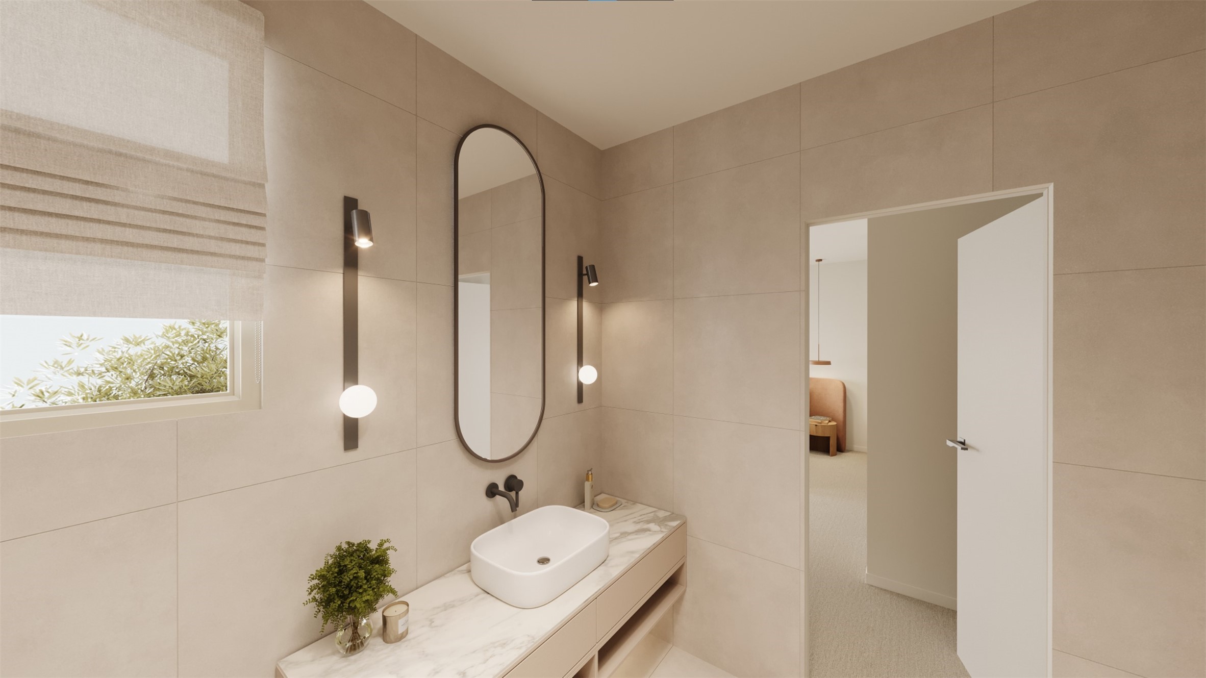 The 3rd floor bathroom is adjacent to the large bedroom and 3rd floor game room.